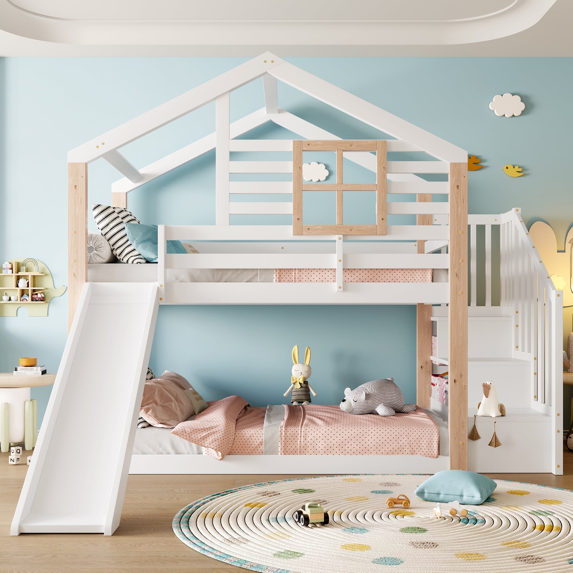 Logidon Kinderstapelbed met Glijbaan en Trap Scandinavisch Design Wit