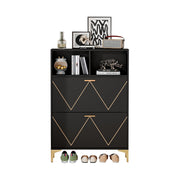 Logidon shoe cabinet 80x25x117 cm black with folding doors and four shoe shelves