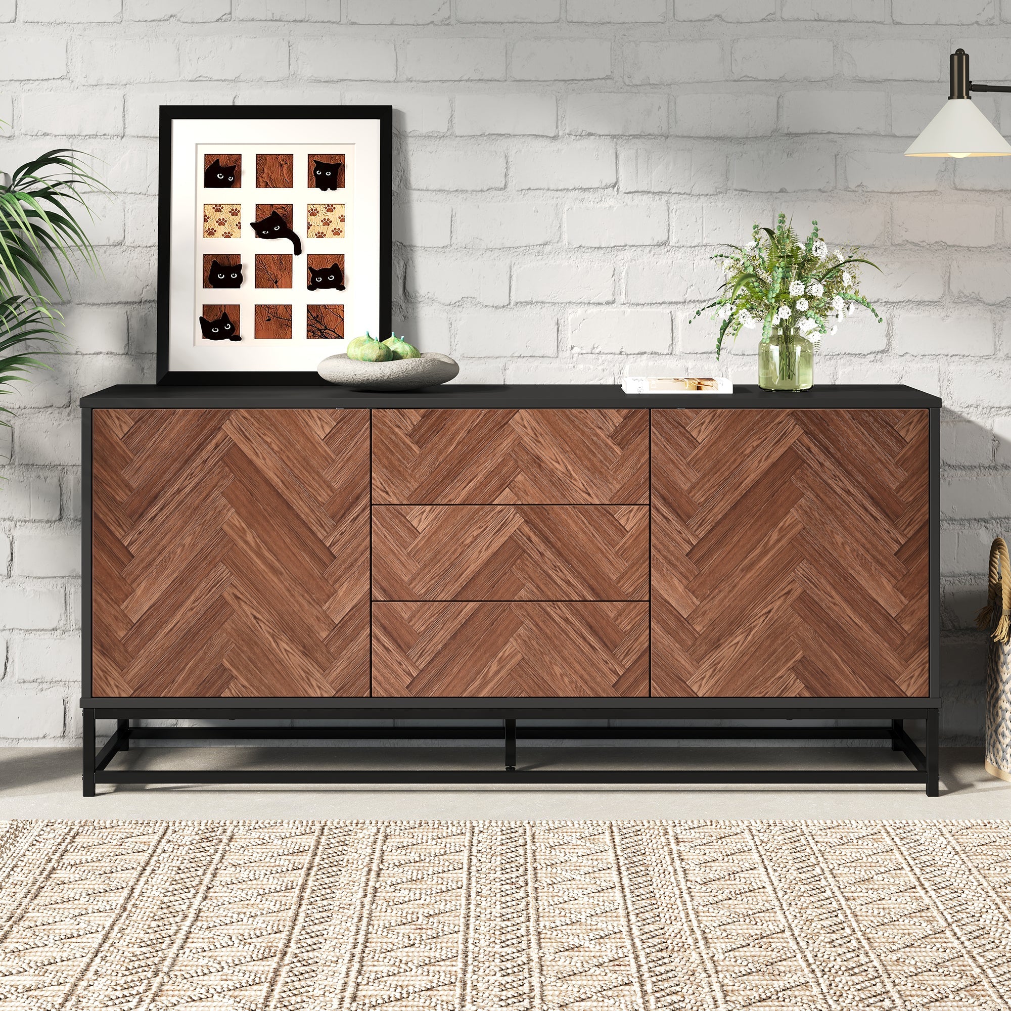 Logidon dressoir 145x40x67 Moderne ladekast 3 laden 2 deuren