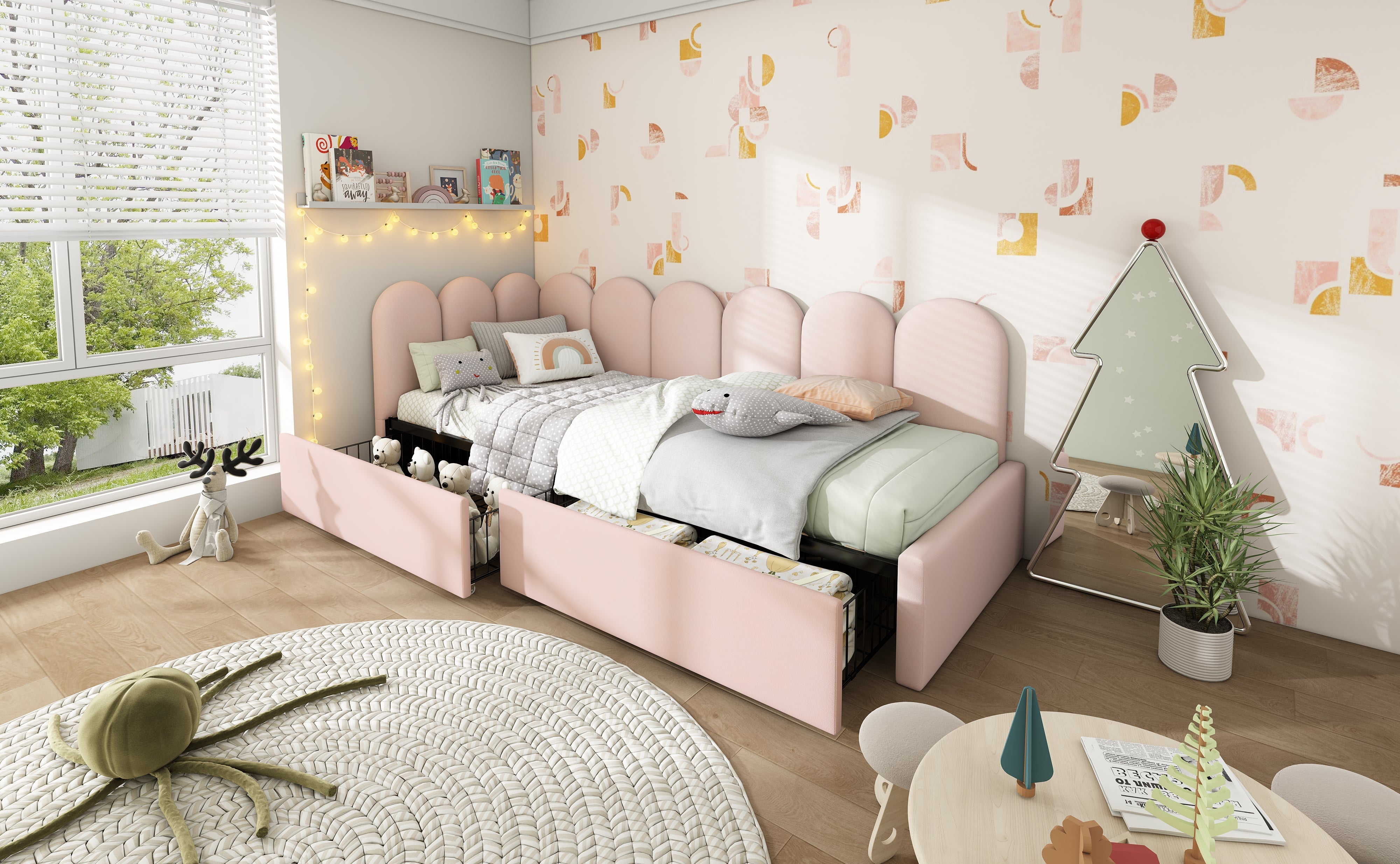 Logidon gestoffeerd bed 90x190 roze slaapbank met lades