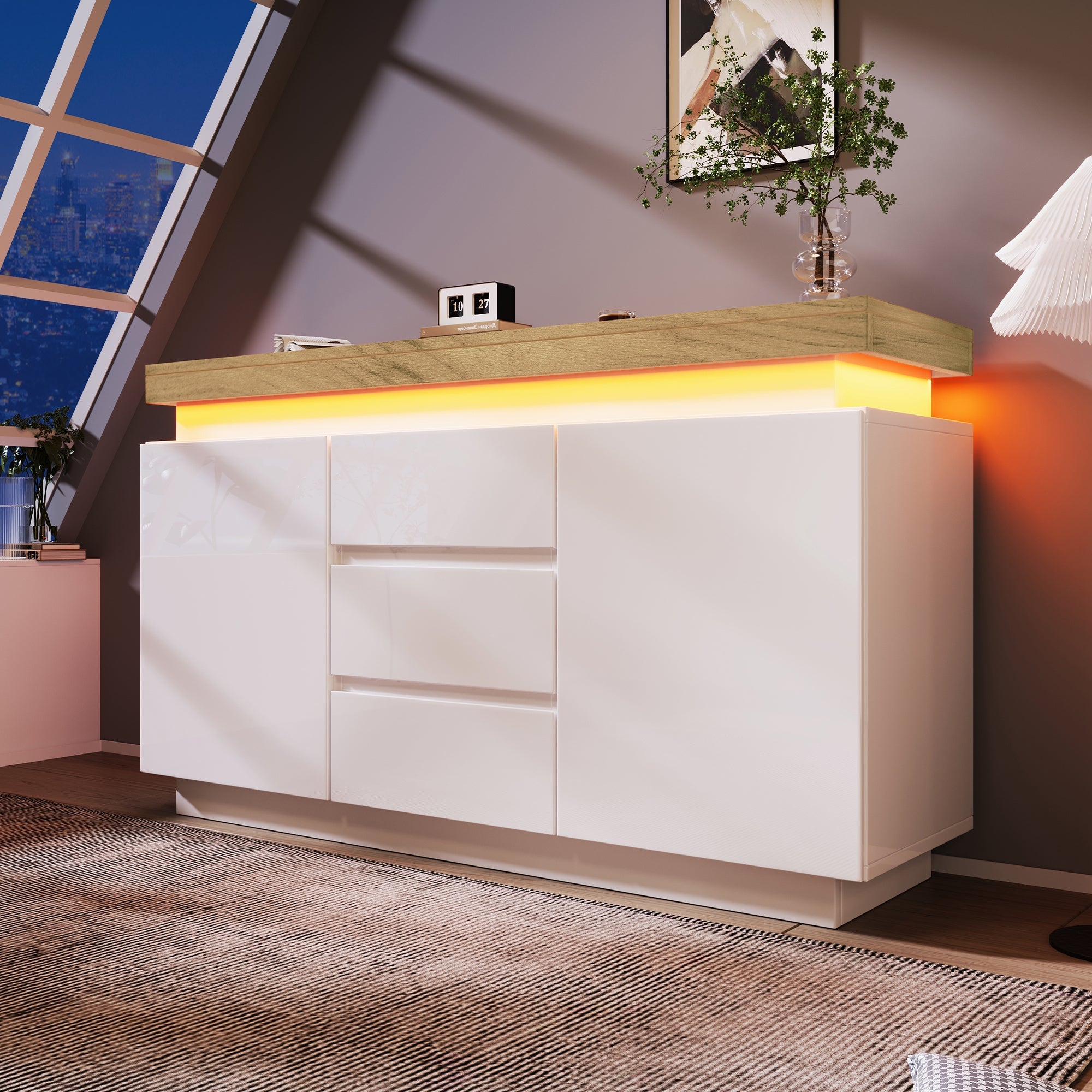 Logidon Wit Dressoir Met LED Verlichting 2 Deurs 3 Lades