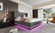 Logidon gestoffeerd bed tweepersoonsbed 180x200 grijs USB TypeC oplaadfunctie