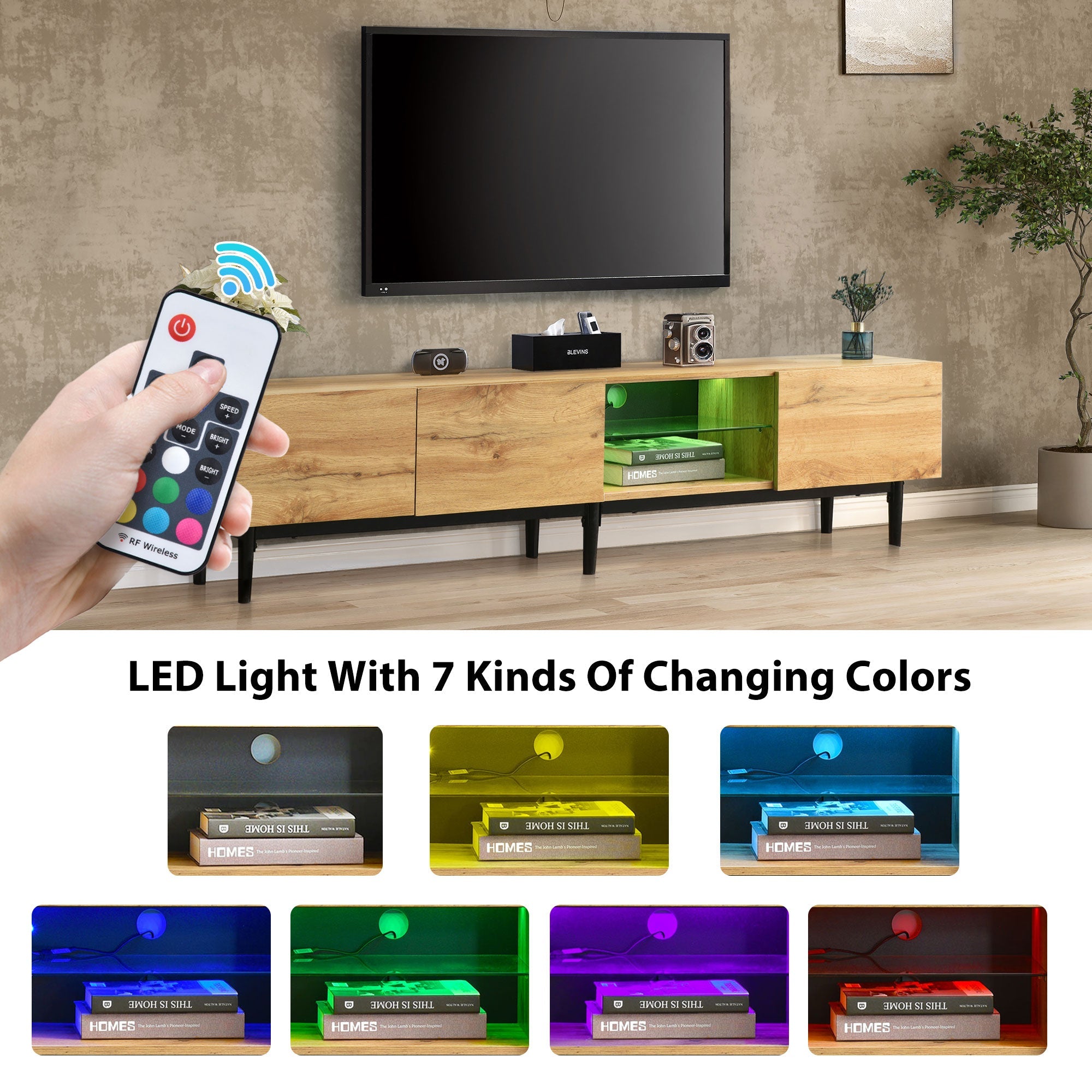 Logidon Modern TV-meubel eiken bruin MDF 175 cm LED-verlichting