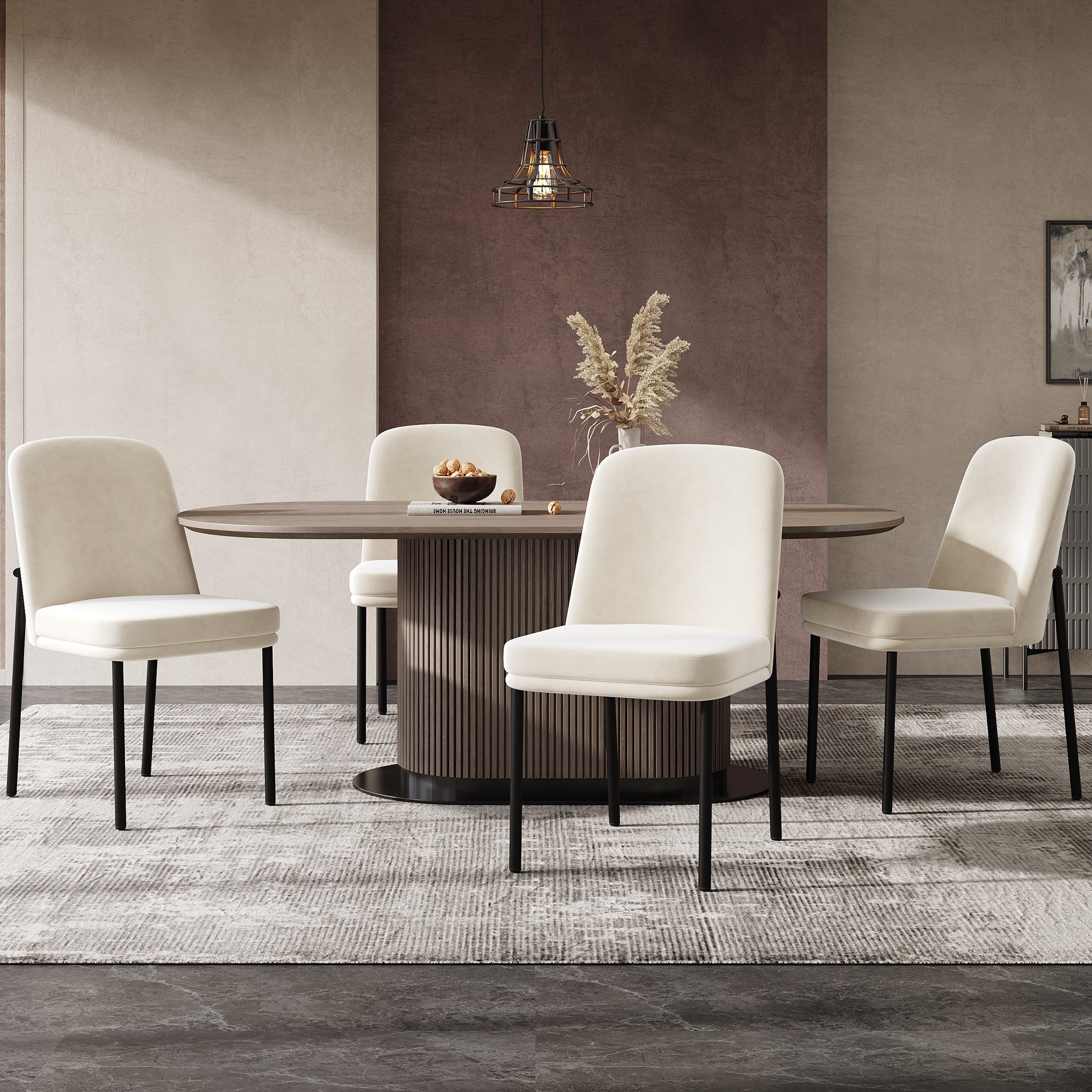 Logidon eetkamerstoelen set van 2 beige fluwelen dikke zitkussens metalen poten