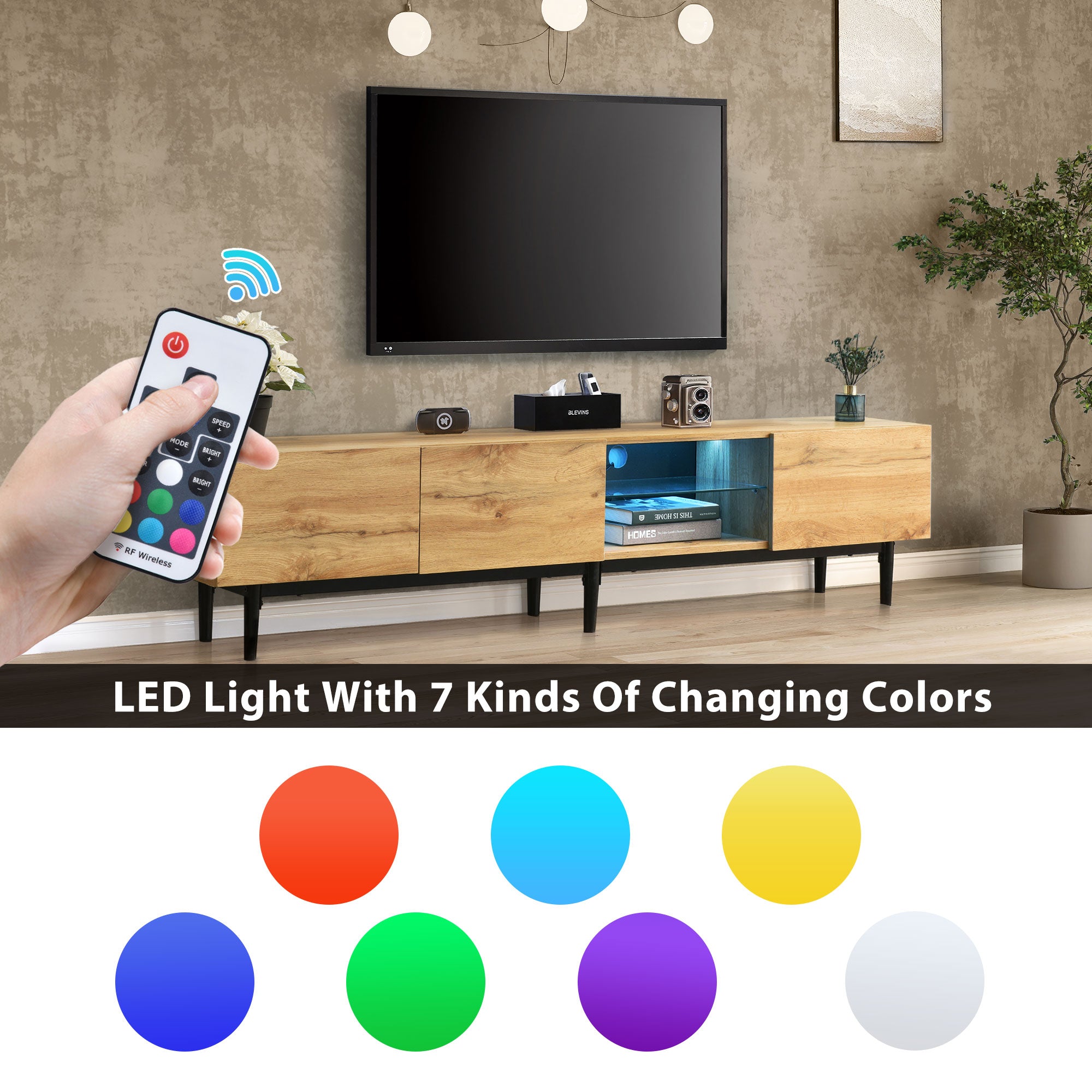 Logidon Modern TV-meubel eiken bruin MDF 175 cm LED-verlichting