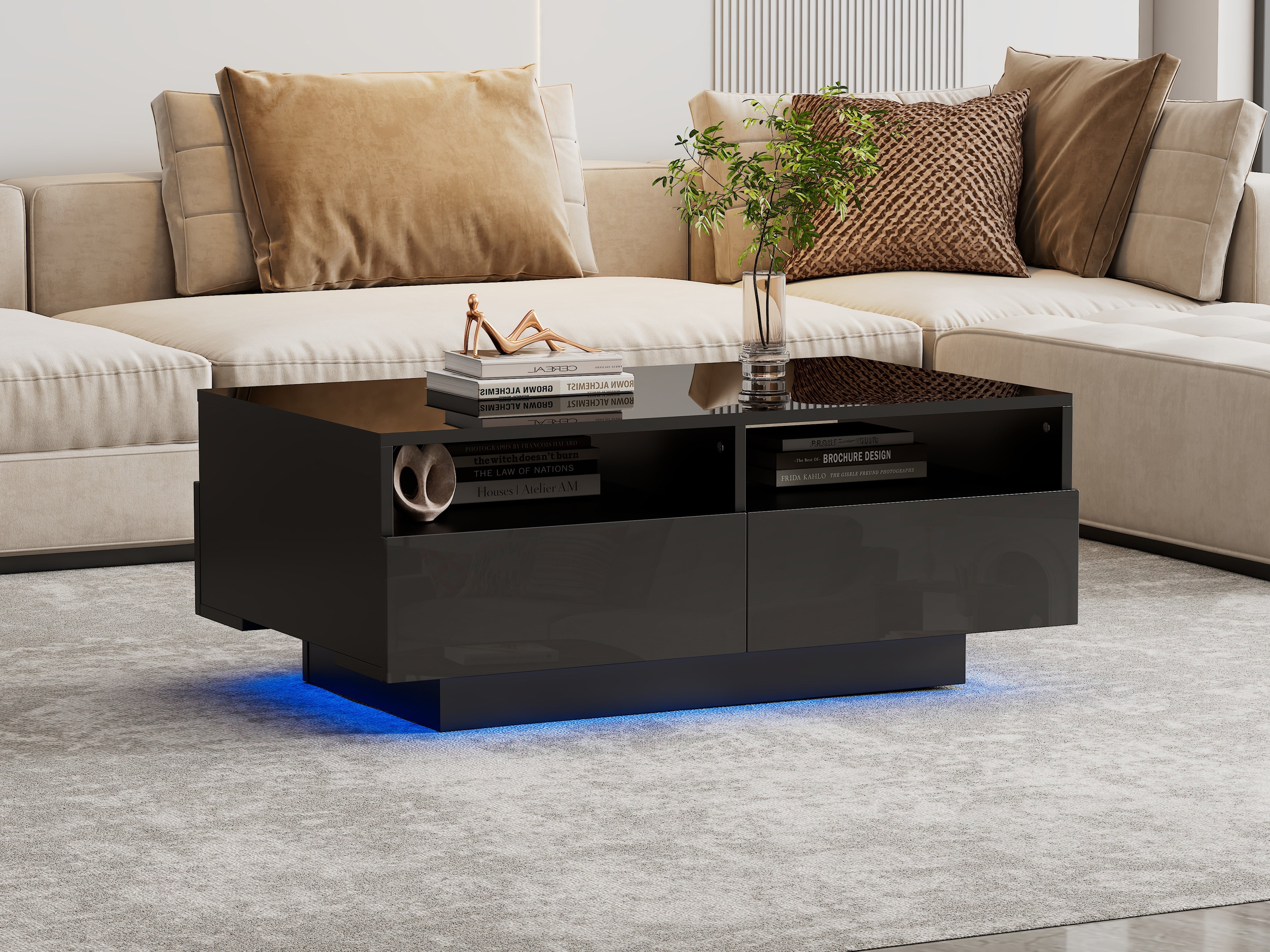 Logidon LED high gloss coffee table with 4 drawers and 16 colors LED USB