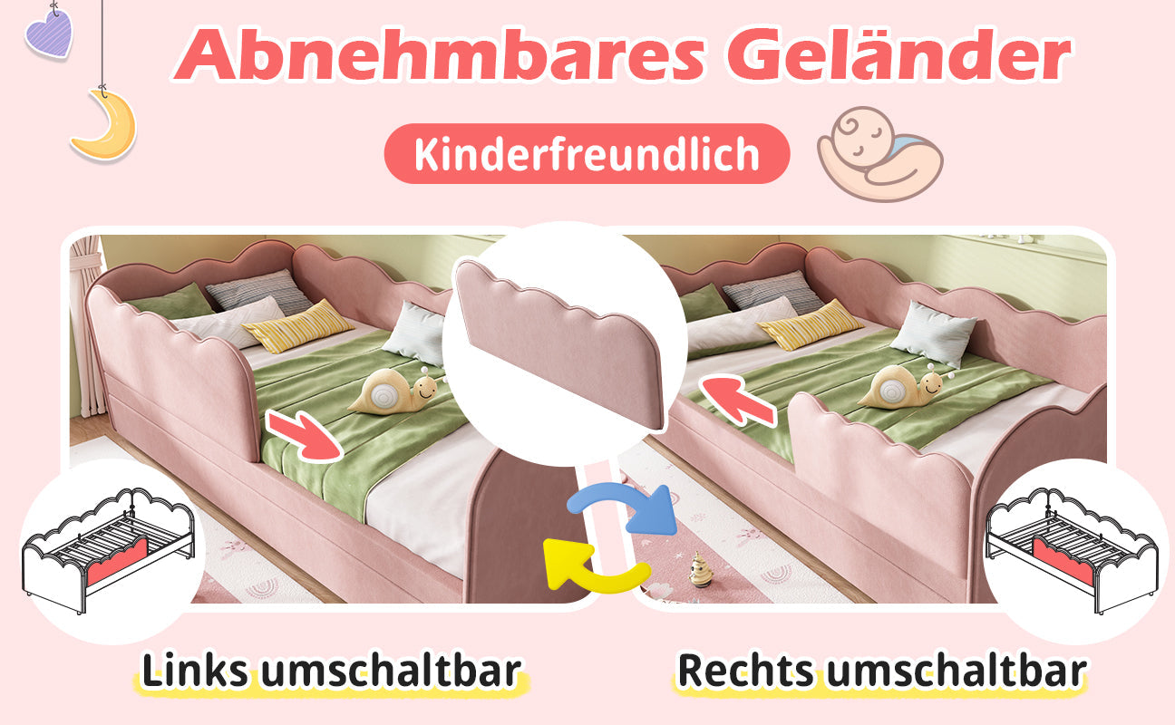 Logidon gestoffeerd dagbed 90x190 roze met uitschuifbaar bed