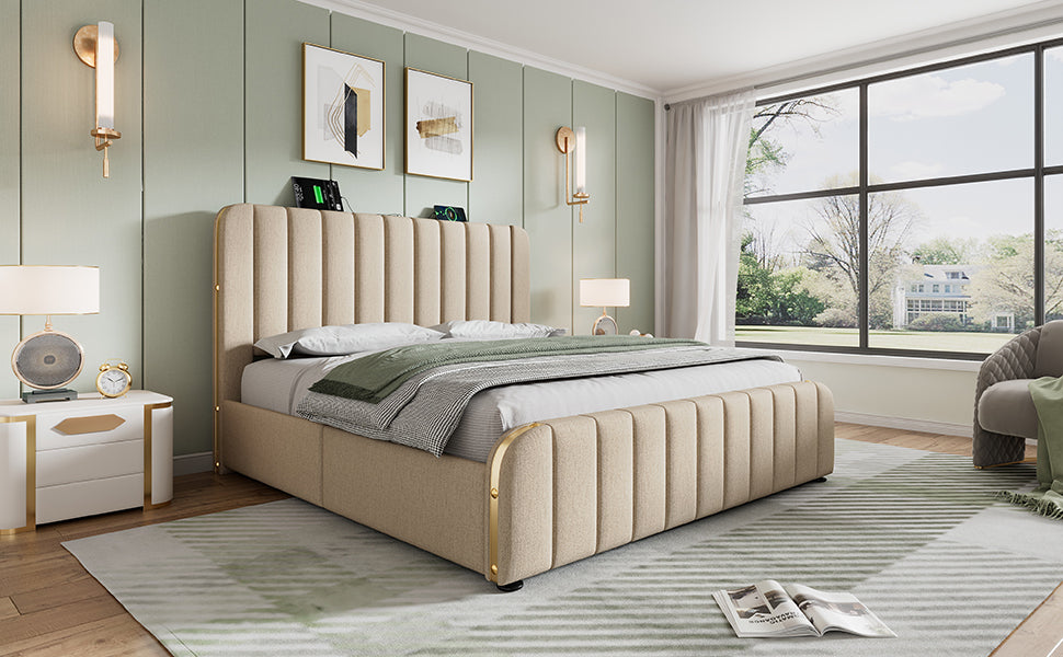 Logidon upholstered bed double bed headboard USB C charging function 140x200