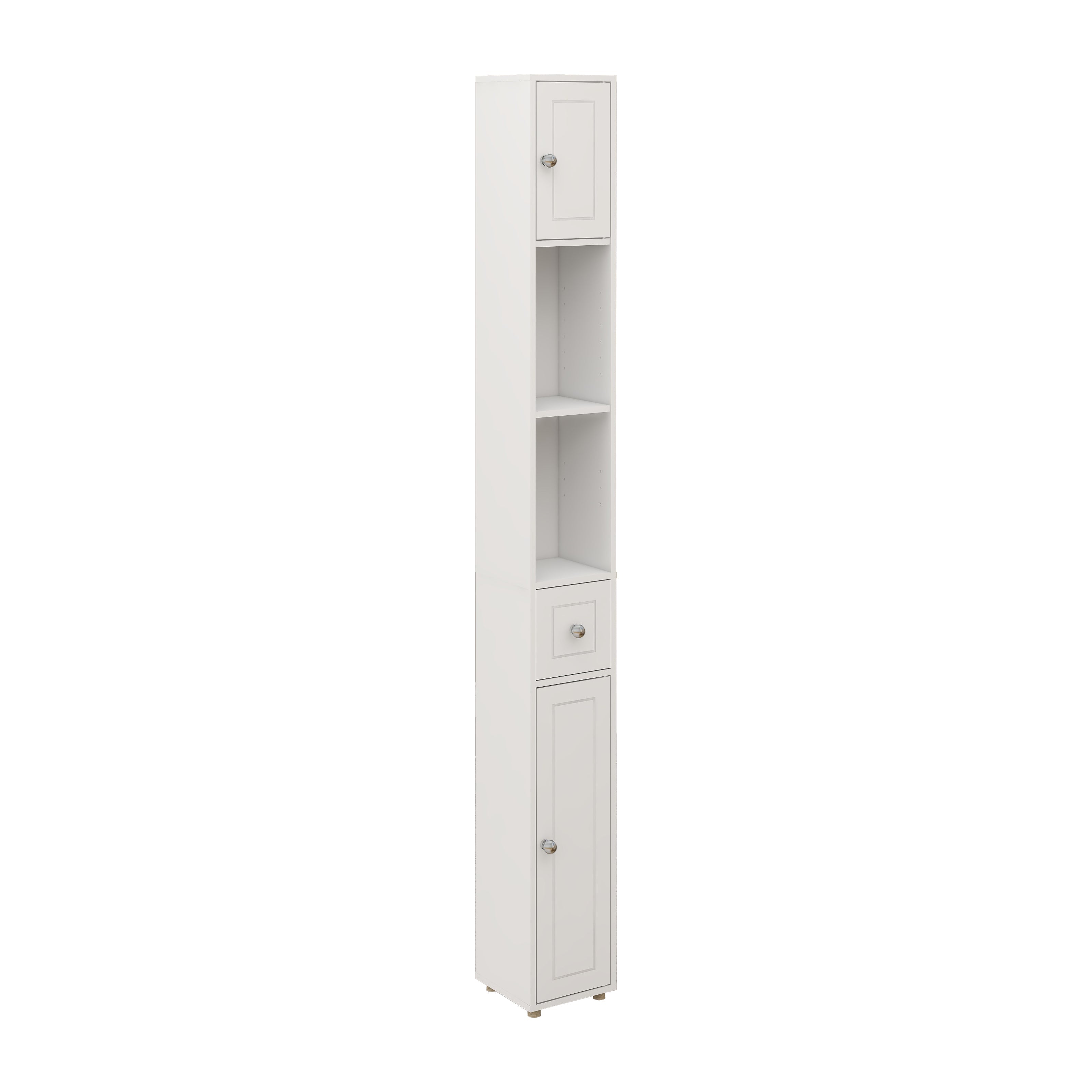Logidon Slanke Badkamerkast Wit 180 Cm met 2 Deurtjes en 1 Lade