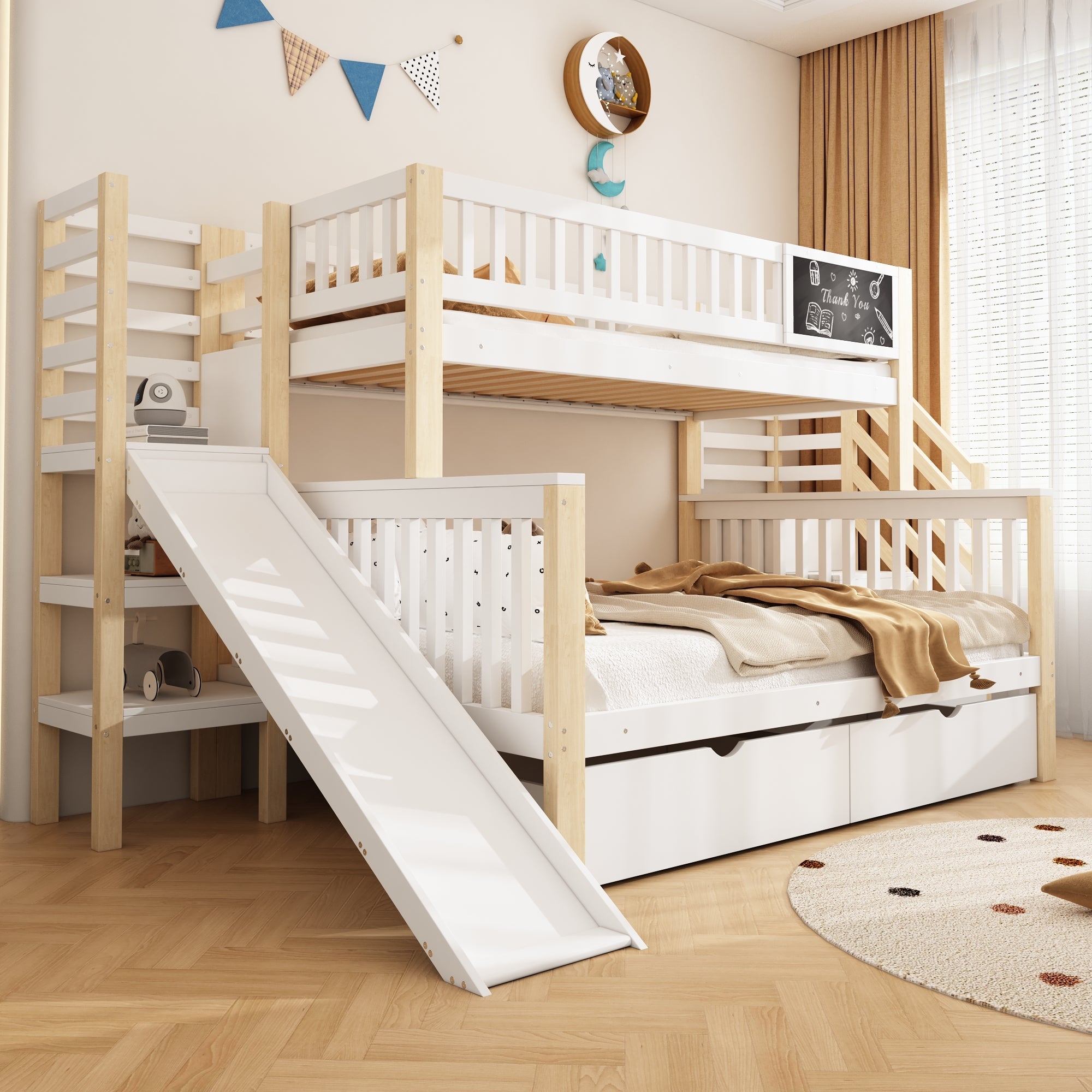 Logidon huisbed stapelbed wit 140x200 met trap en 90x200