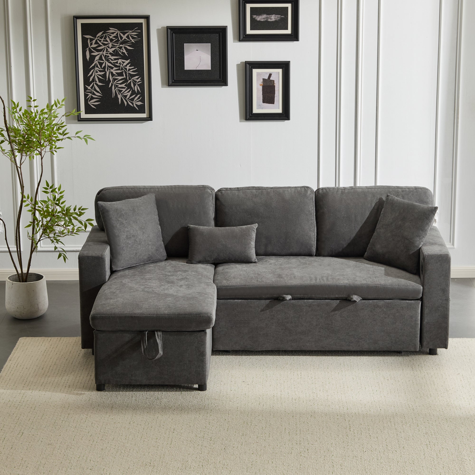 Logidon Corner Sofa Gray Extendable Bed With Bed Box Shelf 214x131