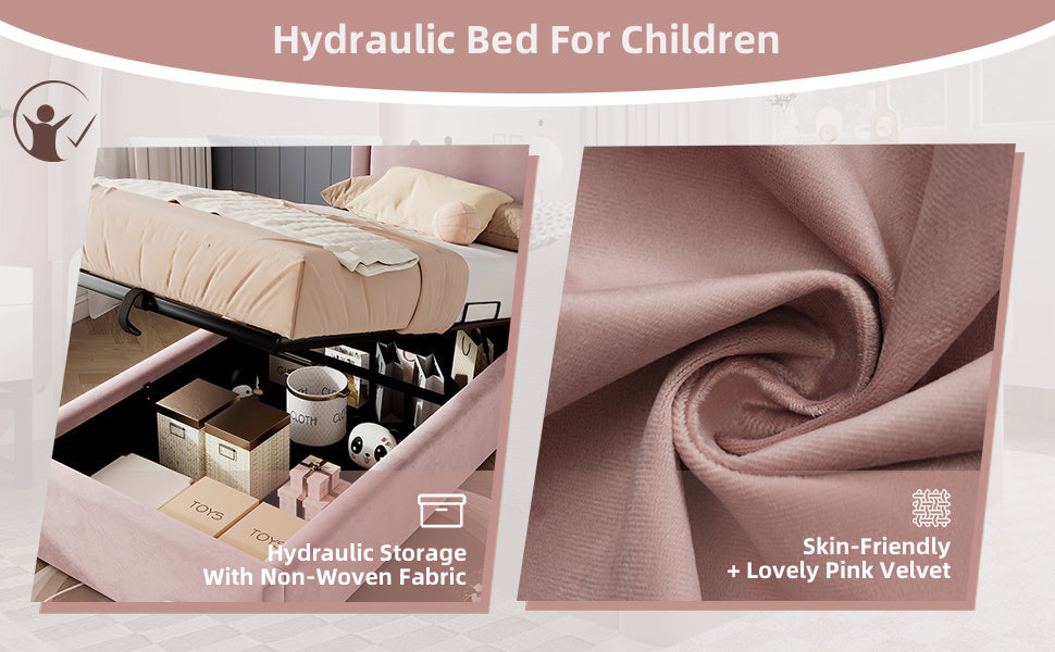Logidon gestoffeerd bed kinderbed roze 90x200 cm met matras