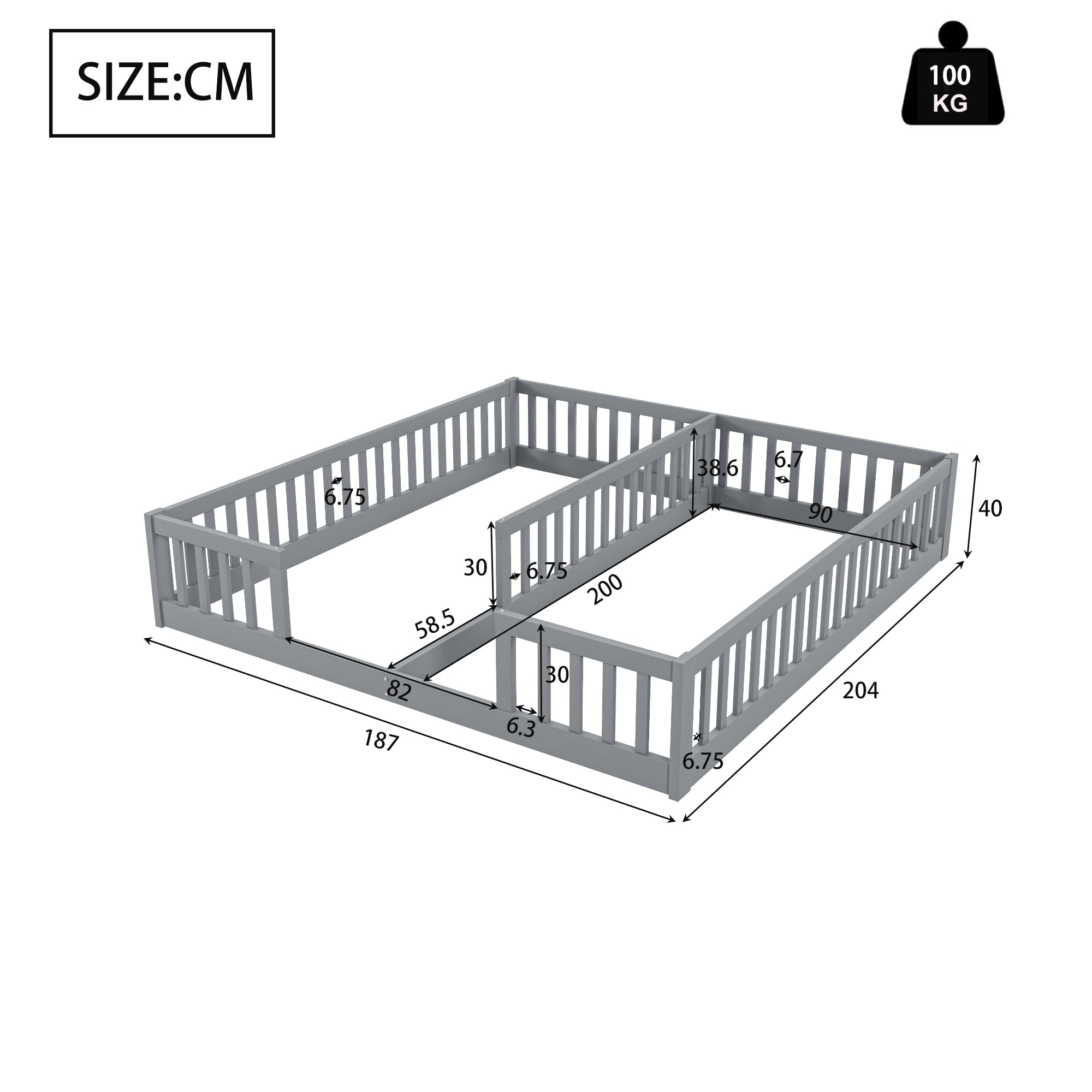 Logidon Gestoffeerd Bed 90x200 cm Grijs Kinderbed Met Hekje