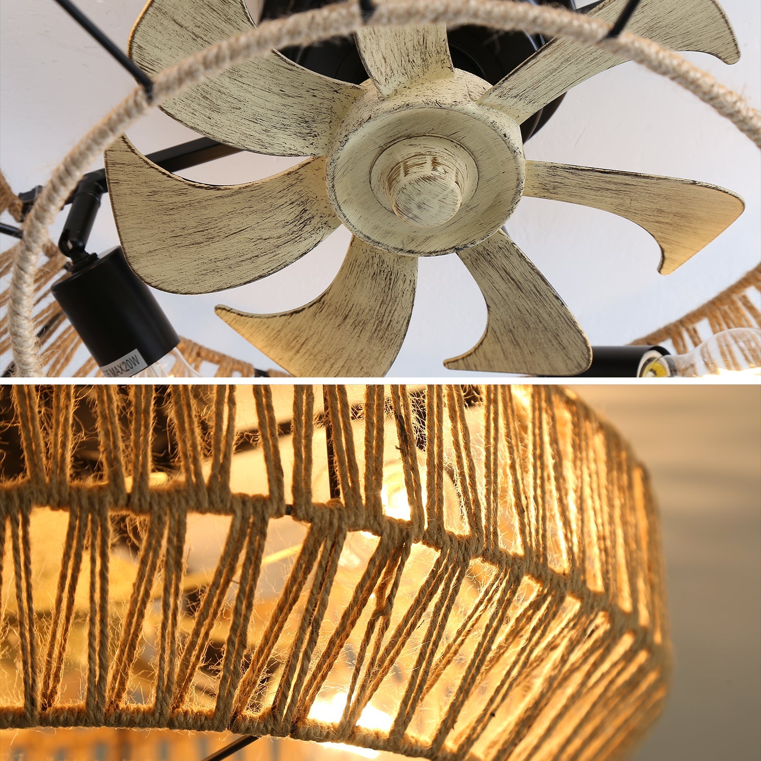 Logidon 22 inch Boho Rotan plafondventilator met afstandsbediening
