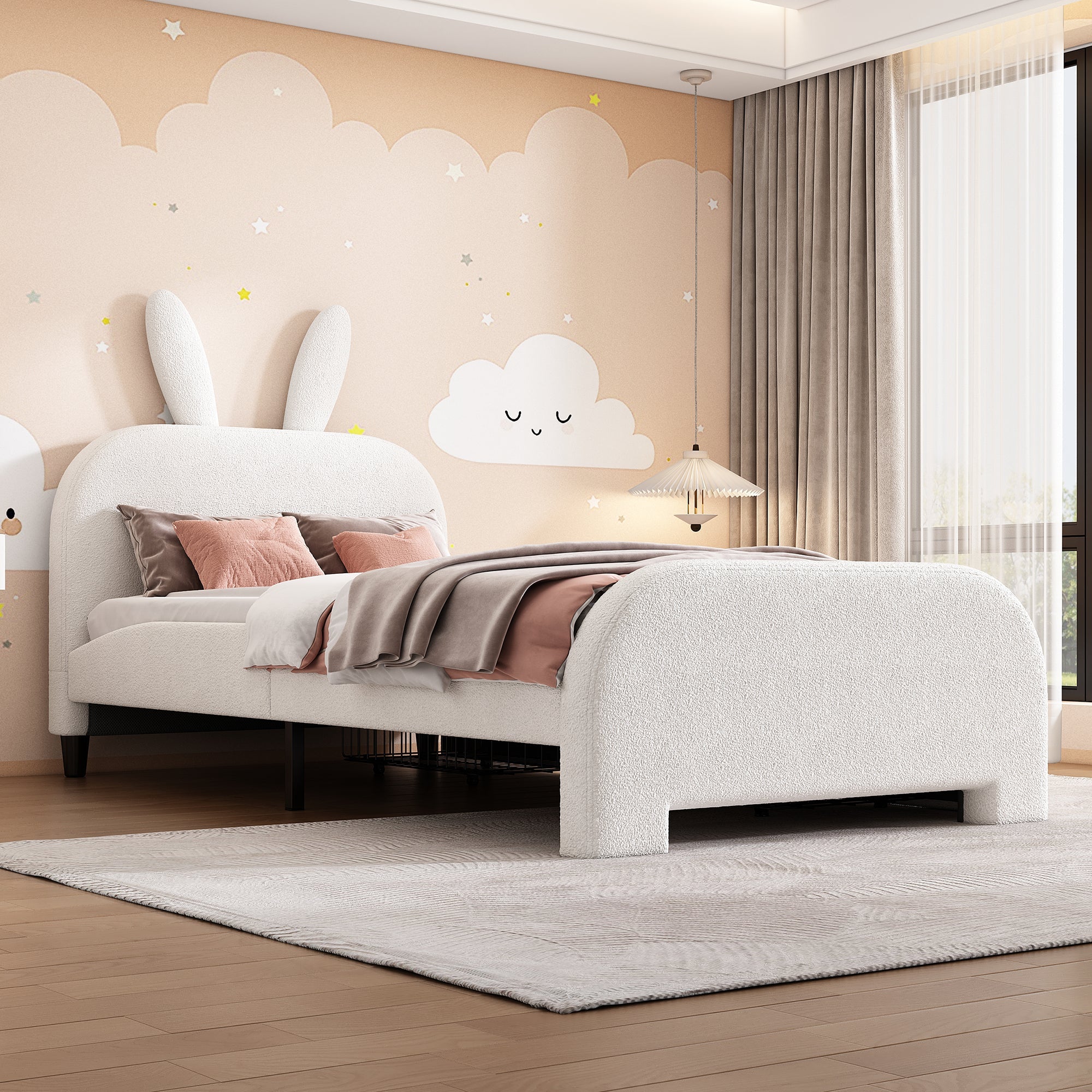 Logidon Flat Bed 90x200 cm Rabbit Shape White With 2 Drawers