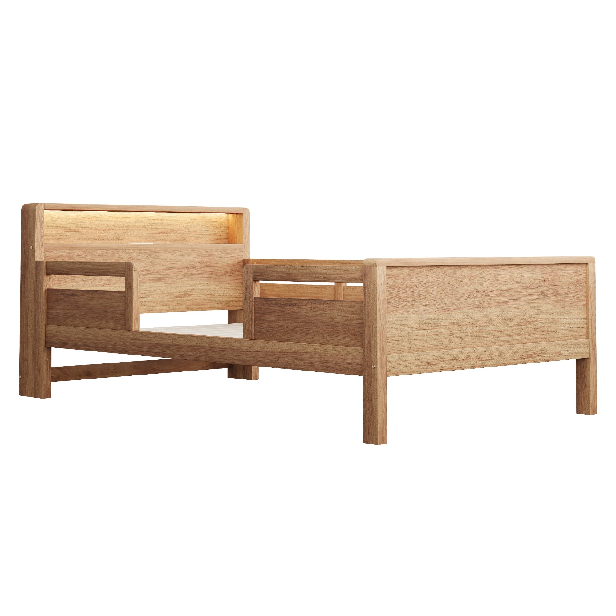 Logidon houten bed 90x200 cm naturel met USB-C stopcontact en LED