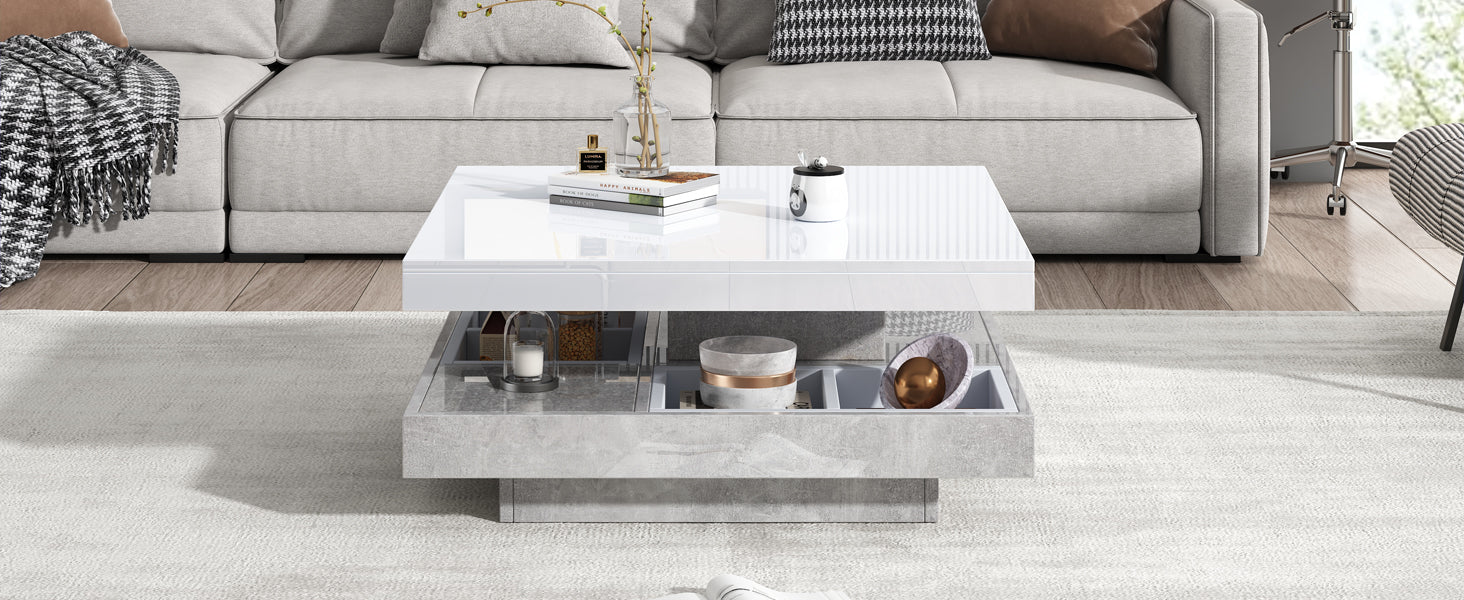 Logidon 360 graden draaibare salontafel 70x70x36 cm wit hoogglans