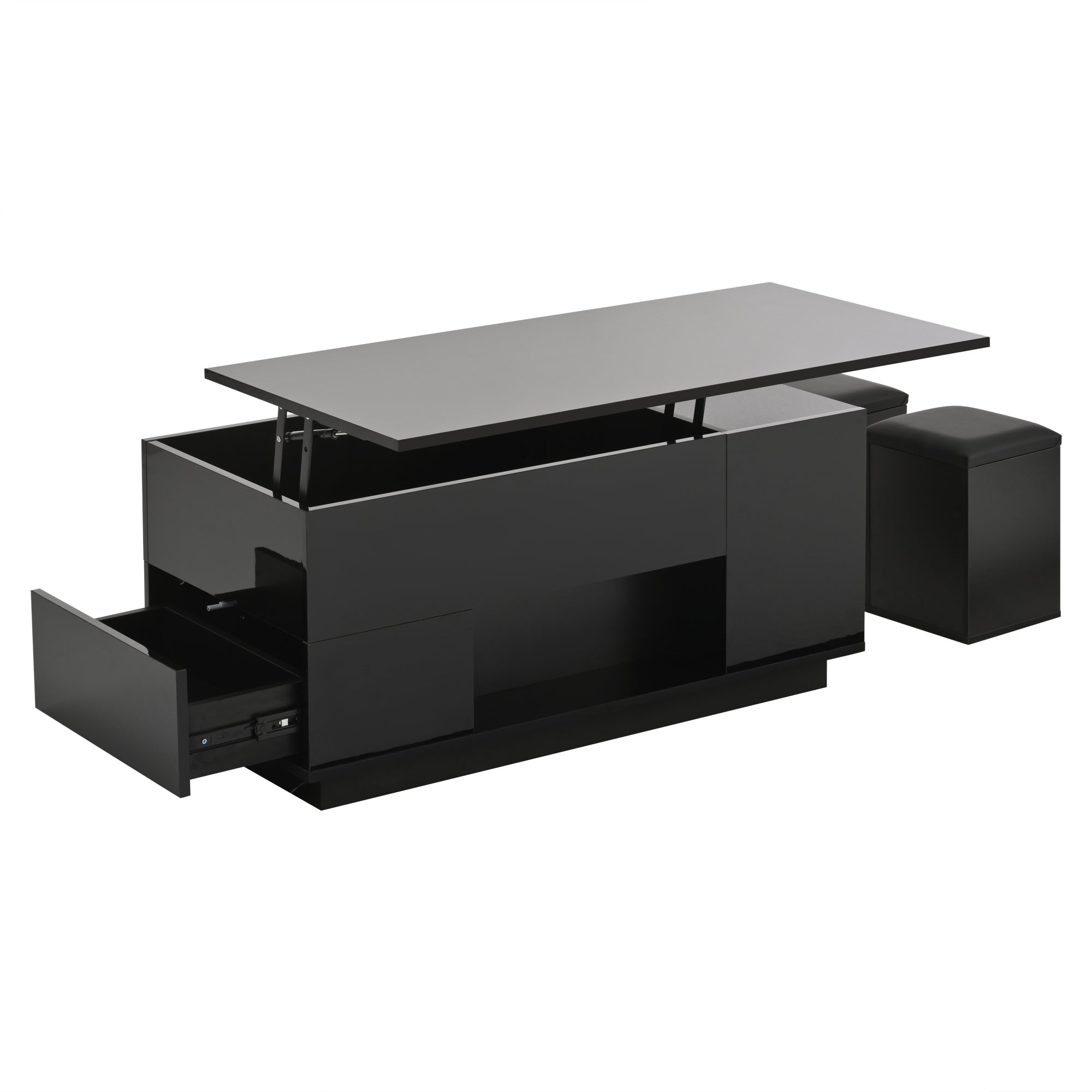 Logidon 4-in-1 in hoogte verstelbare salontafel zwart 100x50x45 cm LED