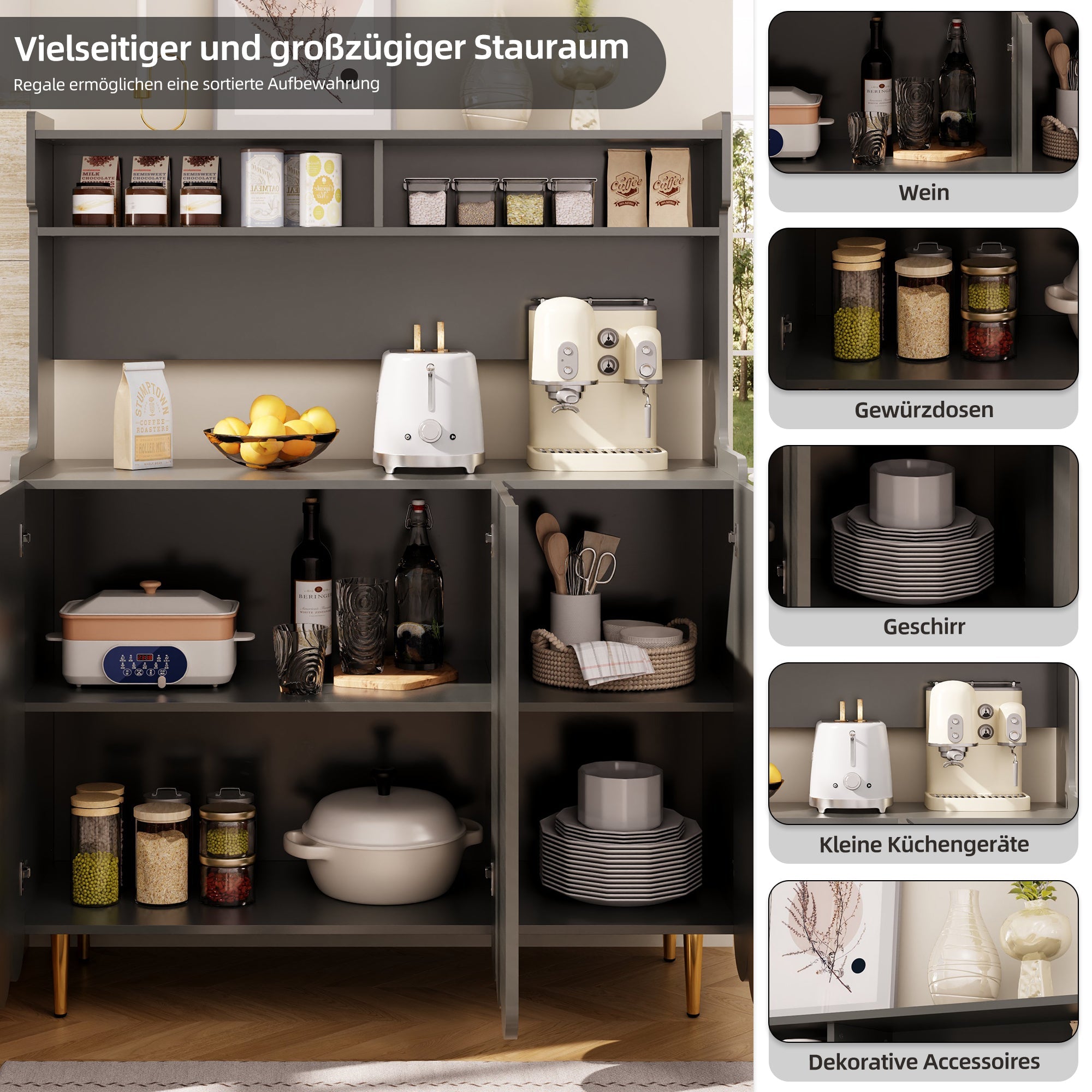 Logidon grijs dressoir 120 x 40 x 151 cm open opbergplank