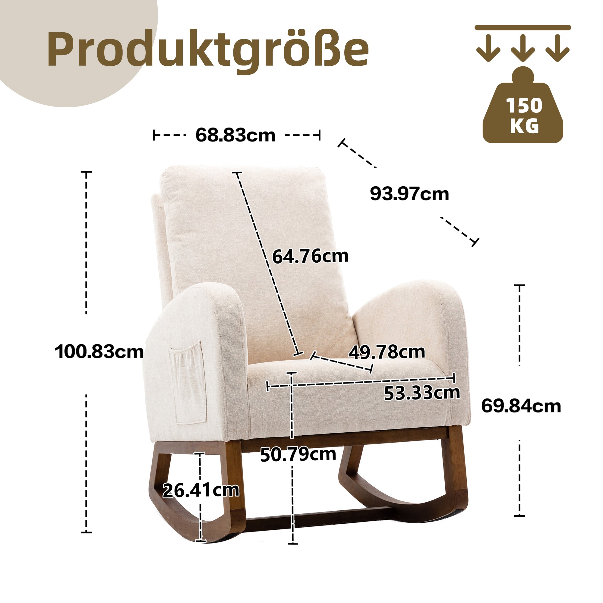 Logidon Beige gestoffeerde schommelstoel met hoge rugleuning, midden eeuw