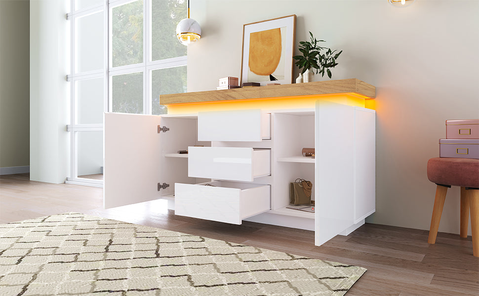 Logidon Wit Dressoir Met LED Verlichting 2 Deurs 3 Lades
