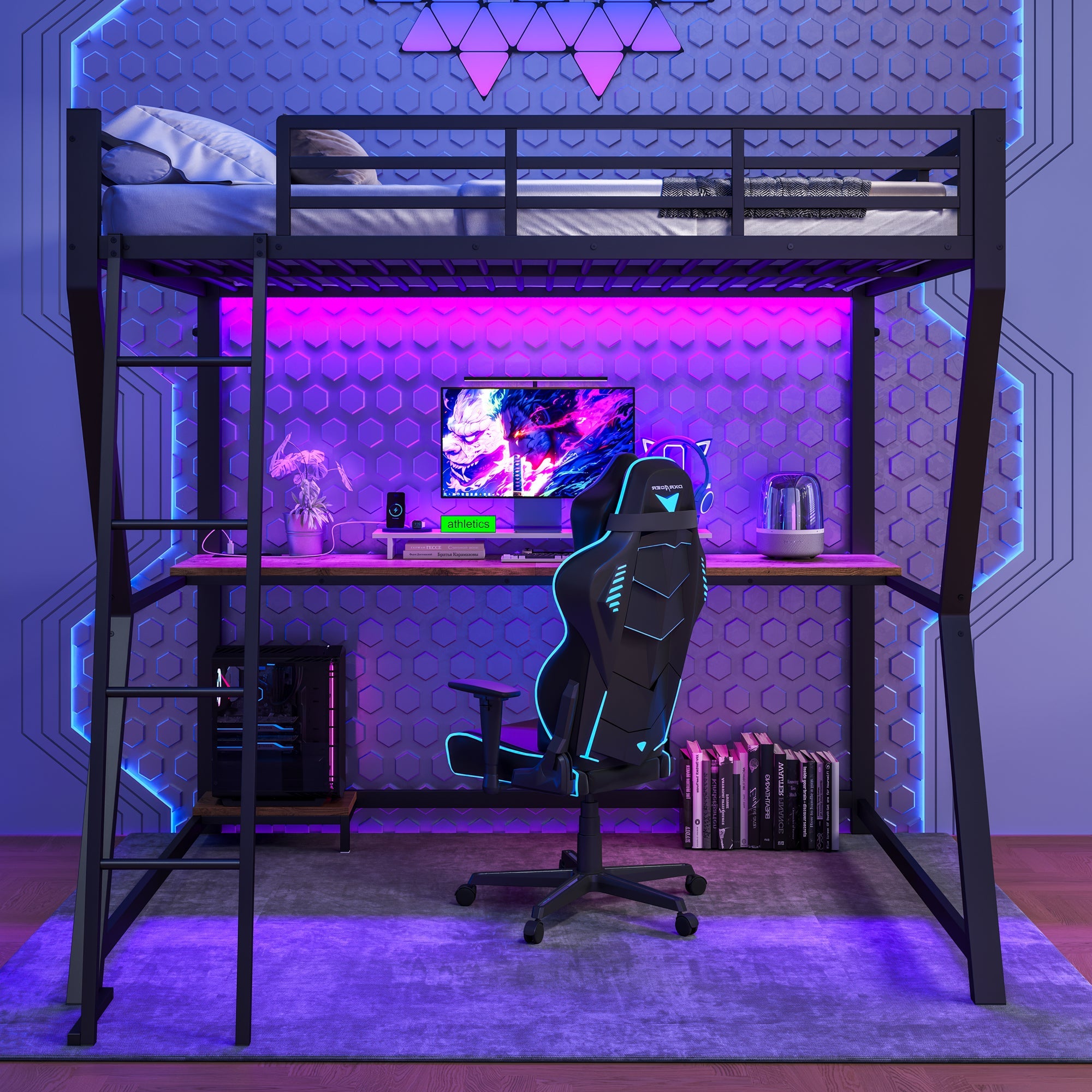 Logidon loft bed 140x200 cm with LED lighting and desk