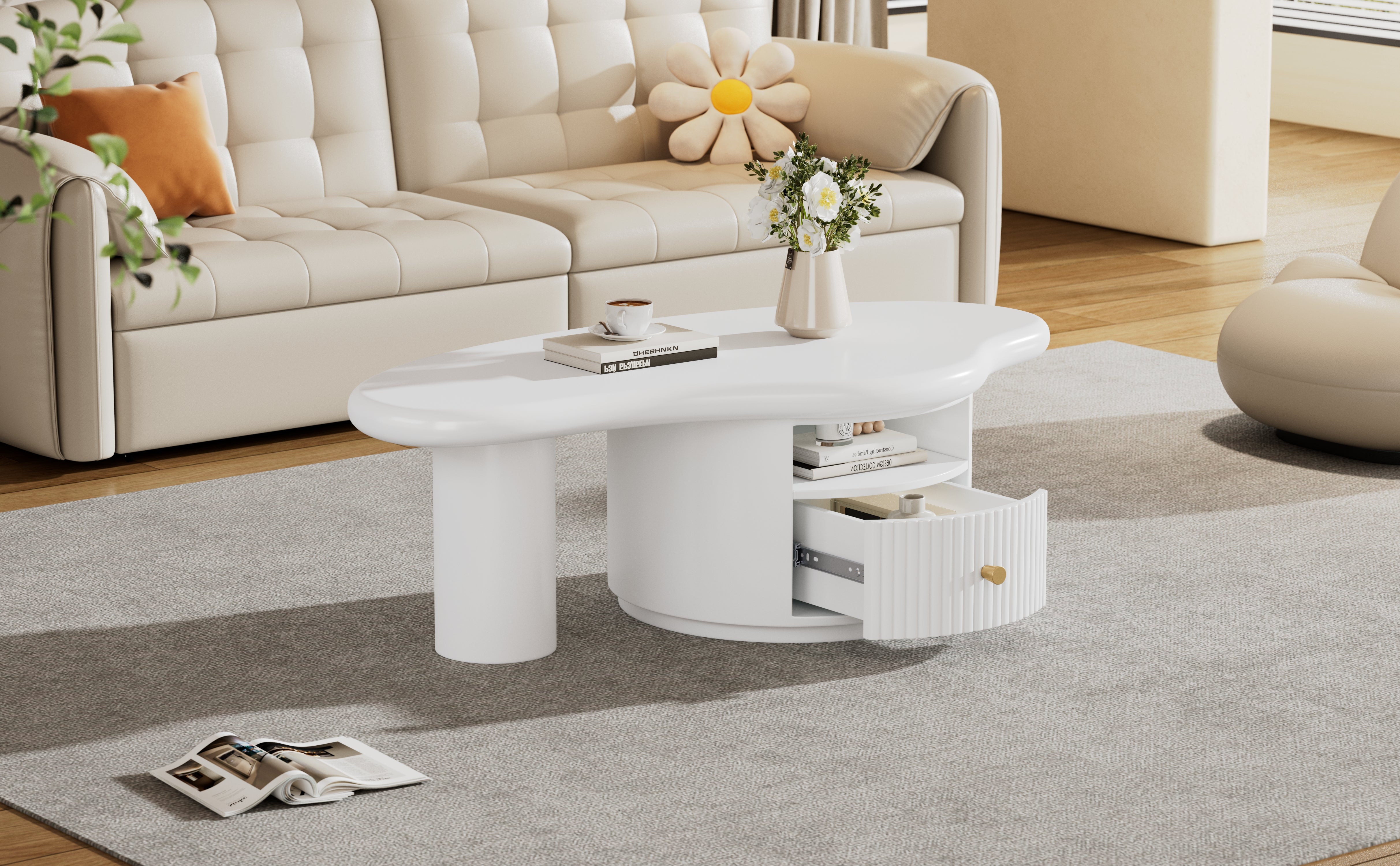 Logidon onregelmatige salontafel in wolkvorm 110x60cm wit