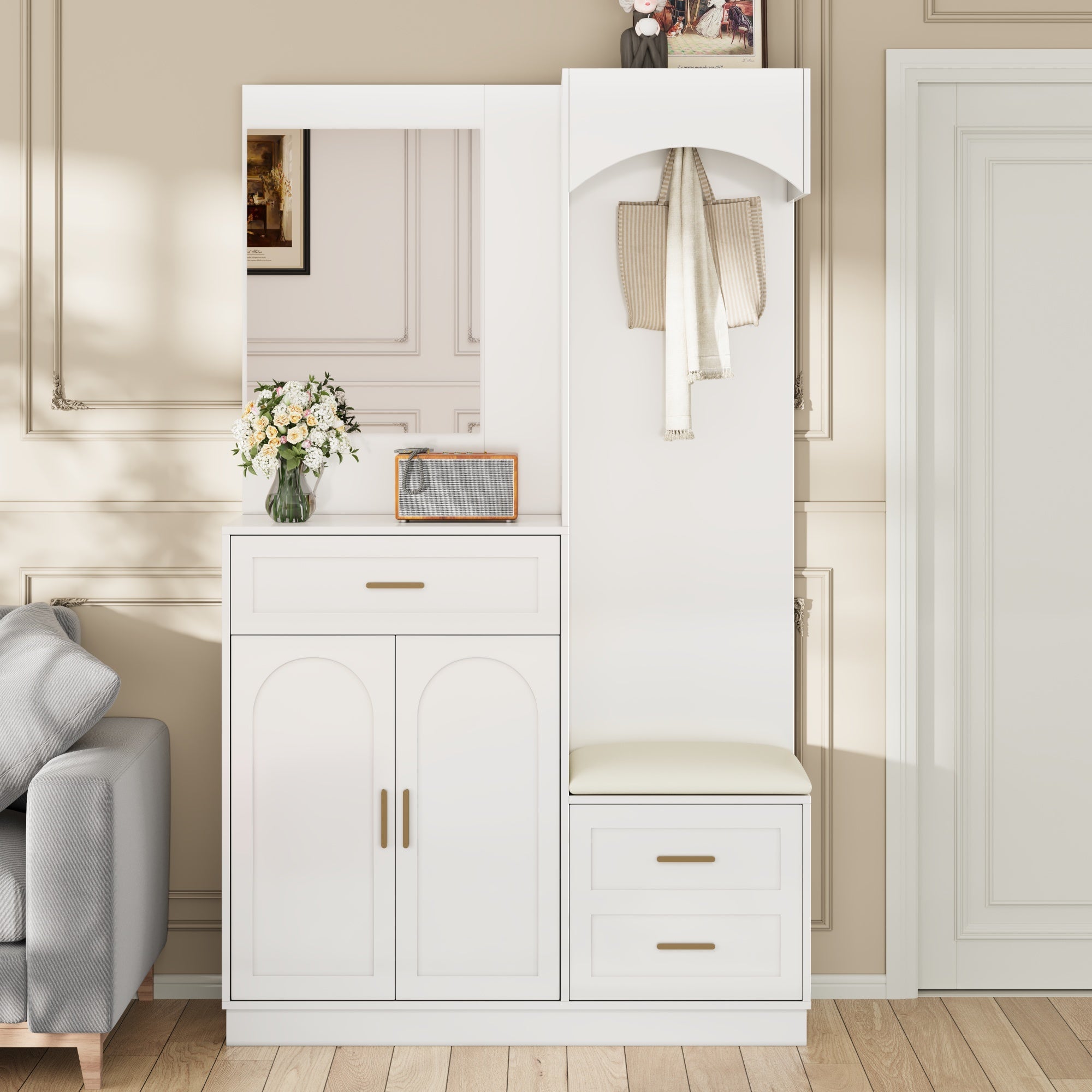 Logidon Moderne Kledingkastcombinatie Met Spiegel Wit 110x33x185 cm