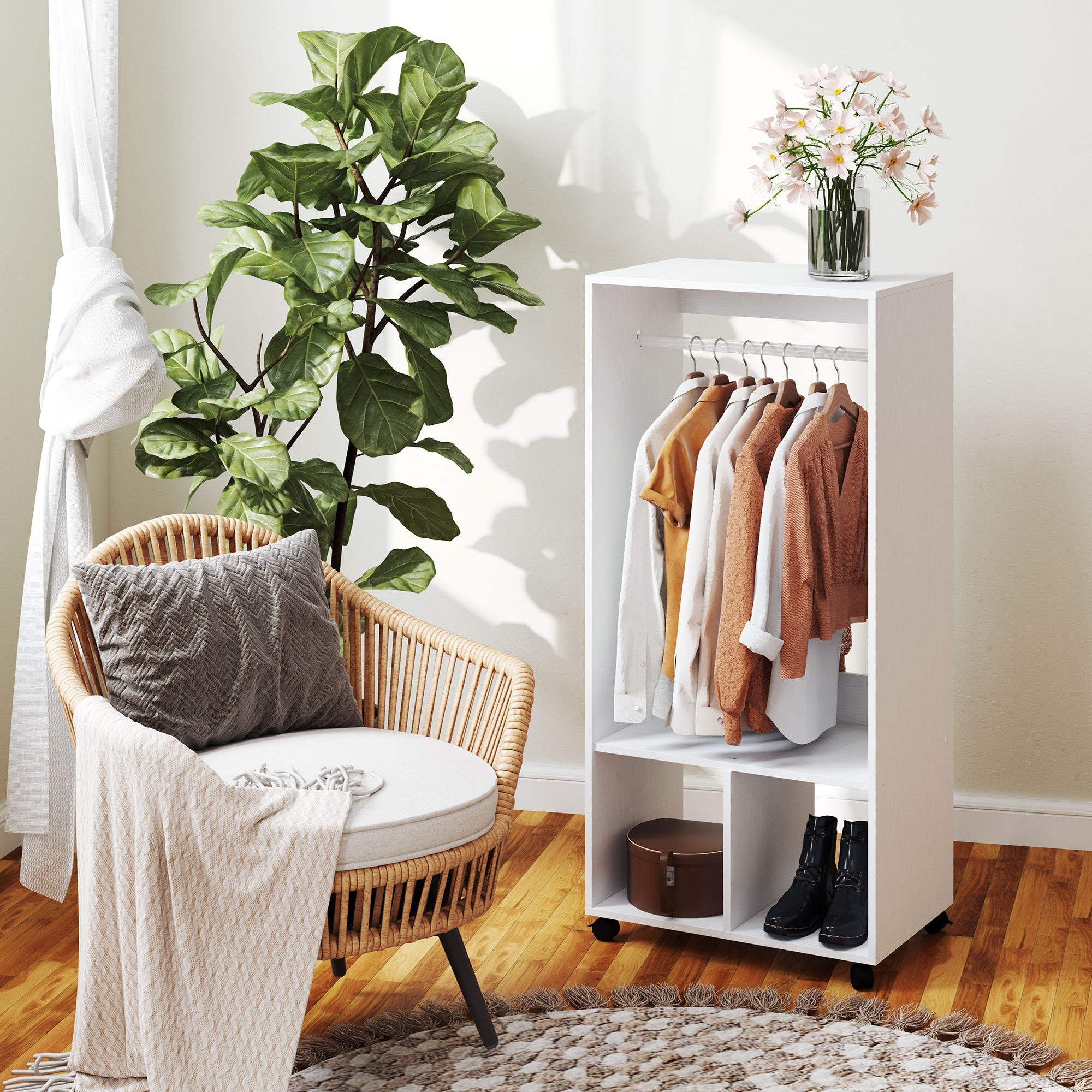 Logidon Mobile Wardrobe White 60x40x127 cm With Shelf And Wheels