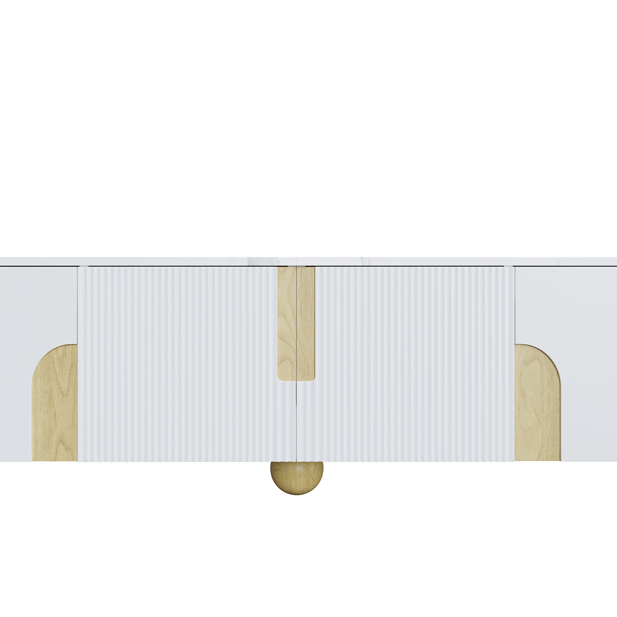 Logidon Wit TV-meubel 180 cm - 4 deuren, marmerlook, houten poten