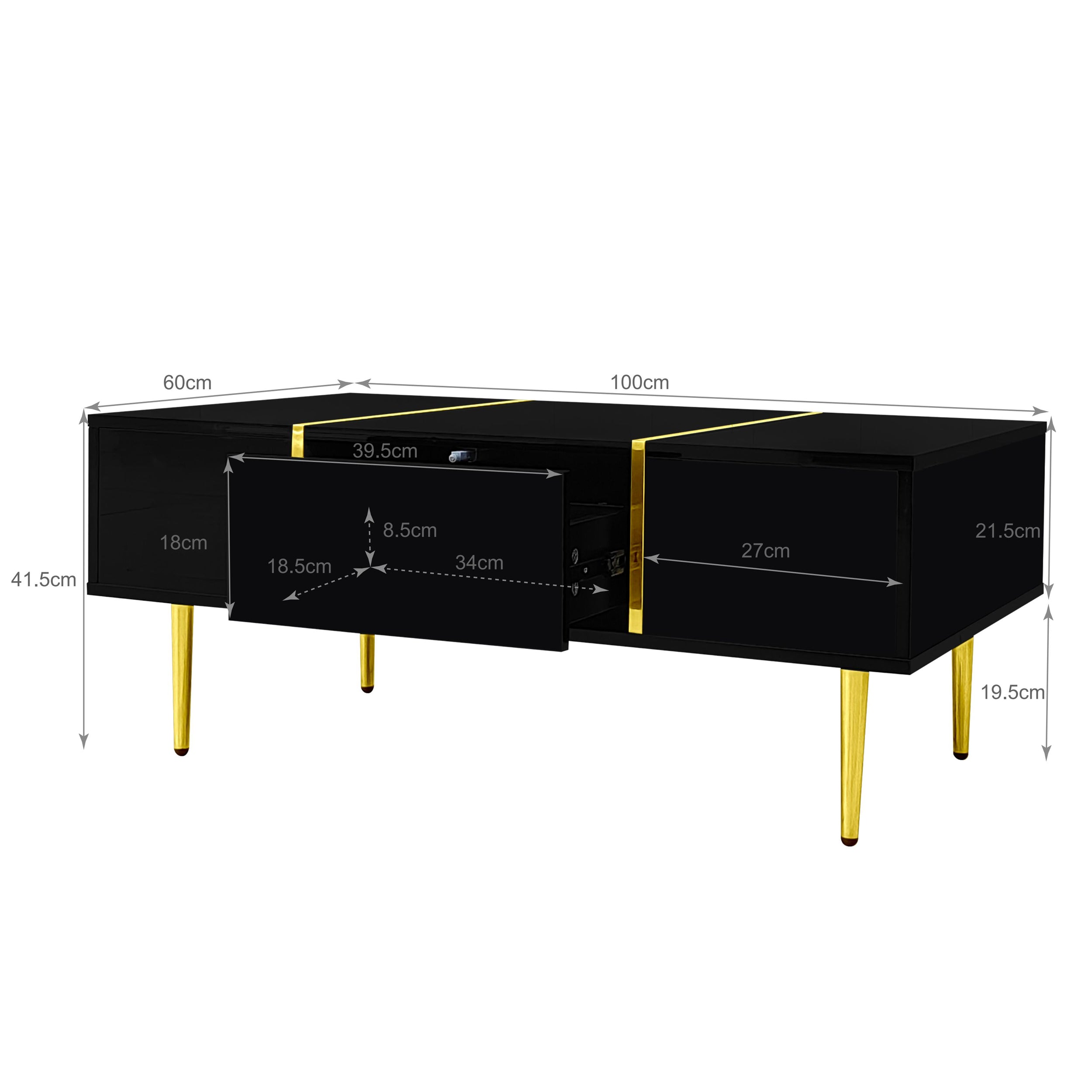 Logidon Moderne Zwarte Hoogglans Salontafel Met 2 Laden