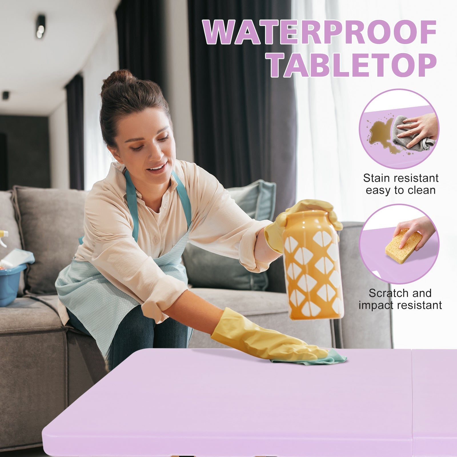 Logidon 125 cm klaptafel paars met handvat, in hoogte verstelbaar tot 135 kg