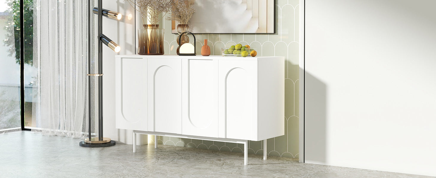 Logidon dressoir zuiver wit met 4 deuren in boogpatroon 140x42x80 cm