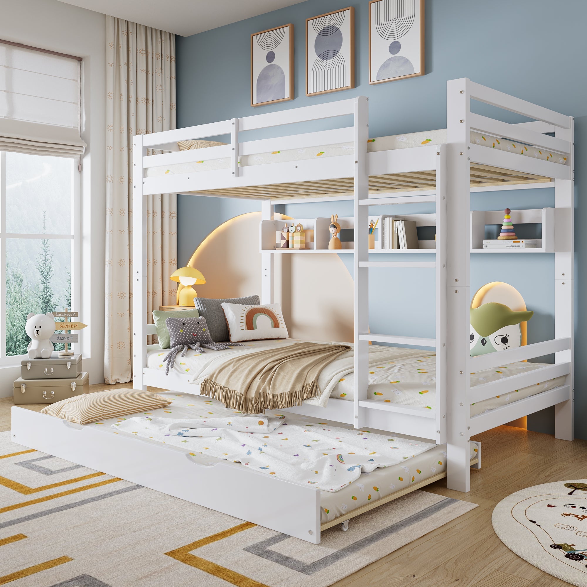 Logidon Kinderstapelbed 90x200cm Uitschuifbed op wielen Wit