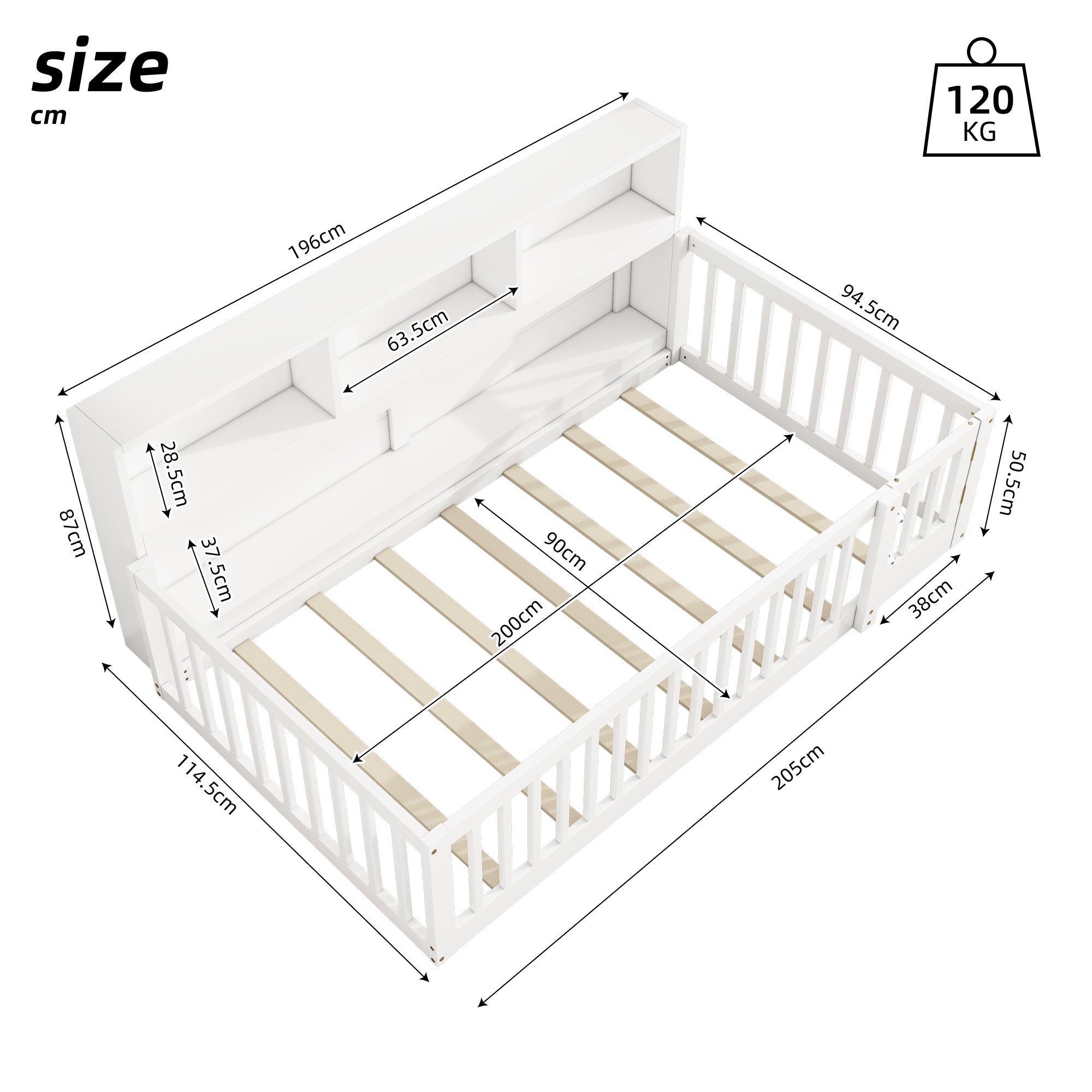 Logidon Daybed 90x200cm witte slaapbank met opbergvak