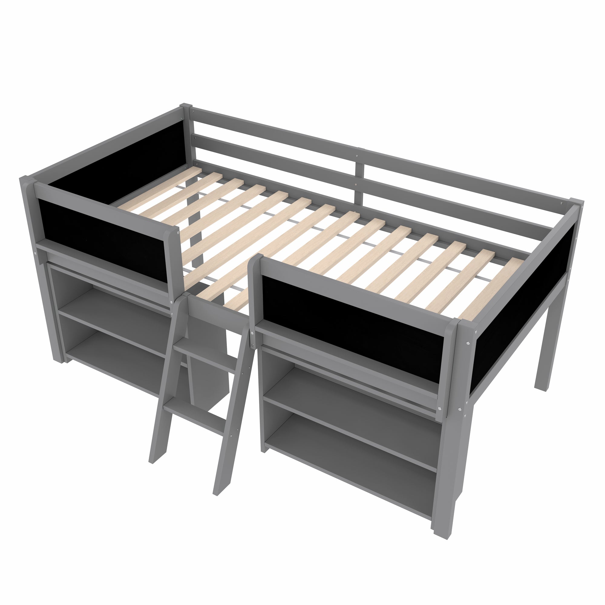 Logidon halfhoogslaper 90x200 cm met opbergruimte en ladder grijs