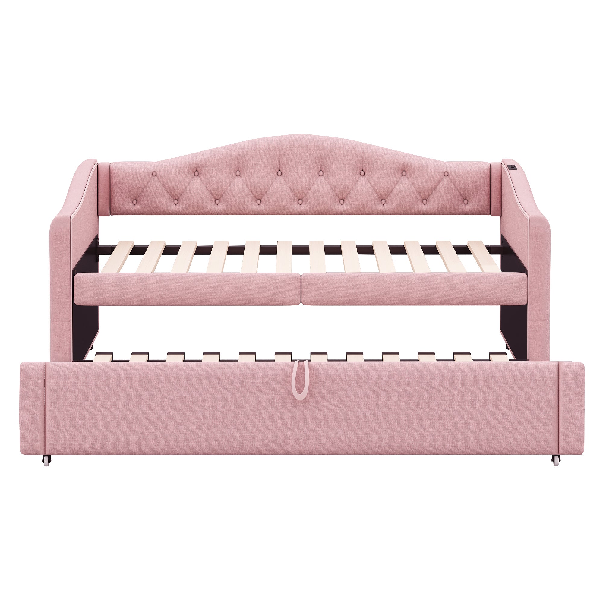 Logidon gestoffeerde slaapbank 90x200 roze linnen USB-aansluiting