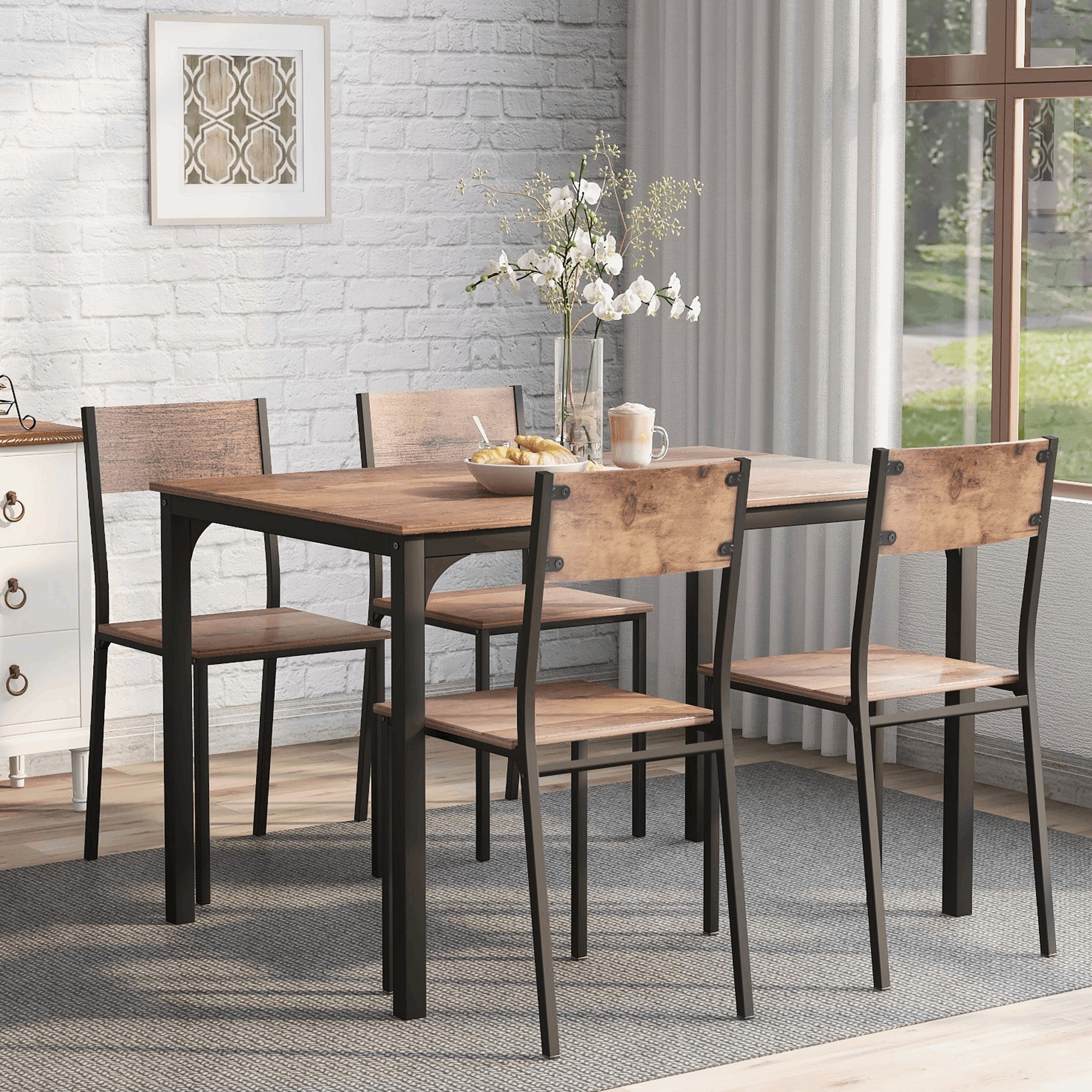 Logidon eettafelgroep vintage bruin met 4 stoelen voor balkon