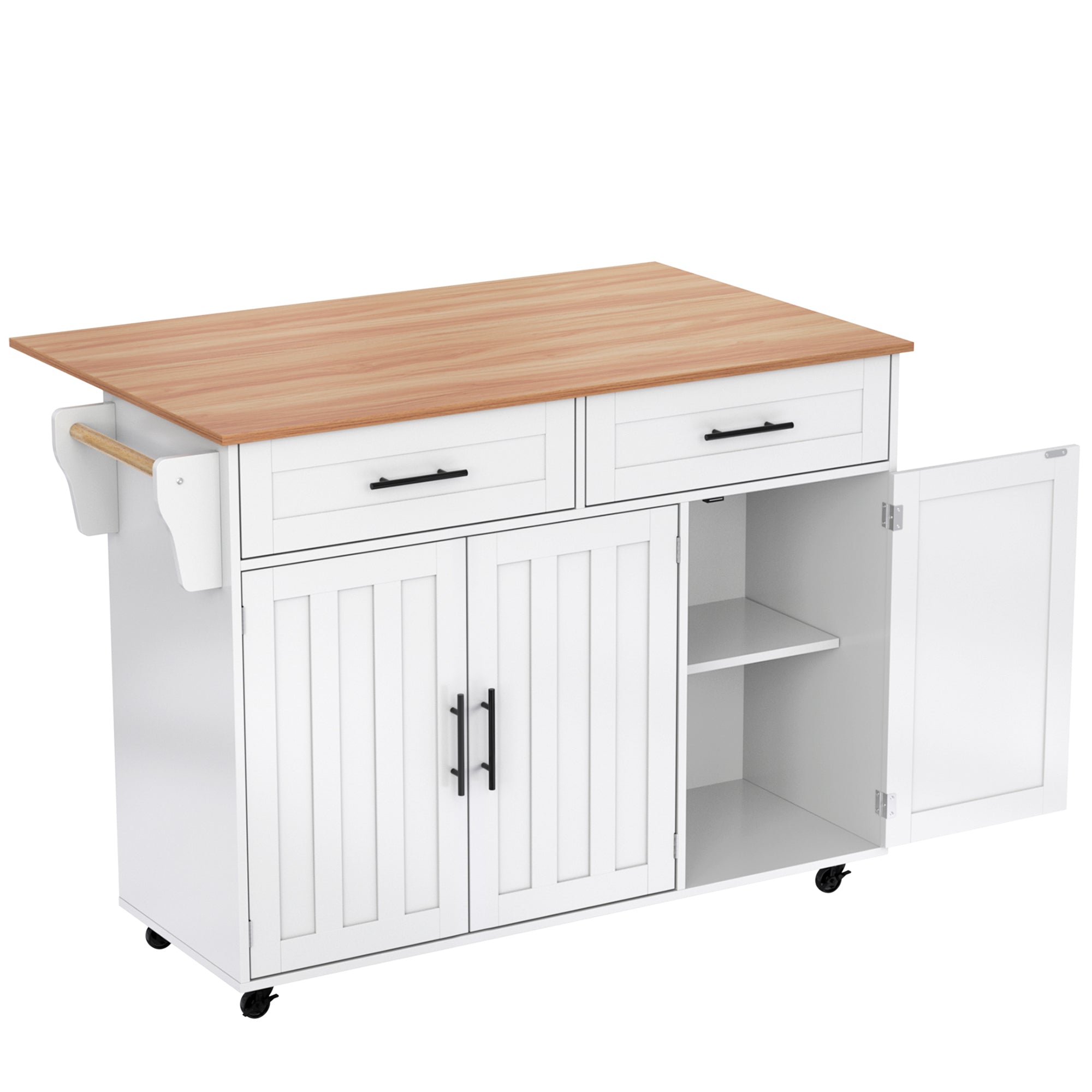 Logidon keukeneiland 129x46 cm met opklapbaar tafelblad, 5 wielen, wit