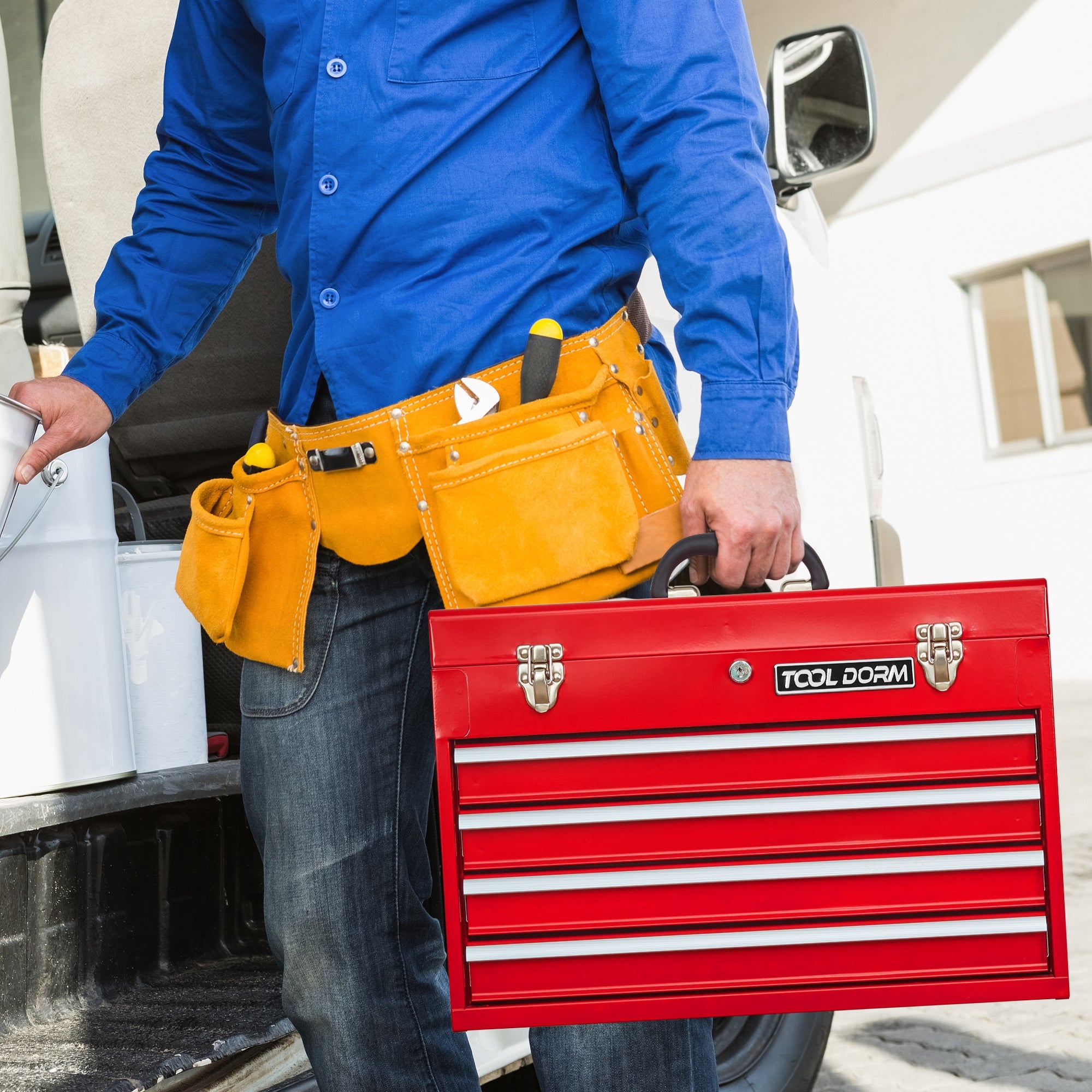 Logidon metal tool box red, 4 drawers, protective padding, lock