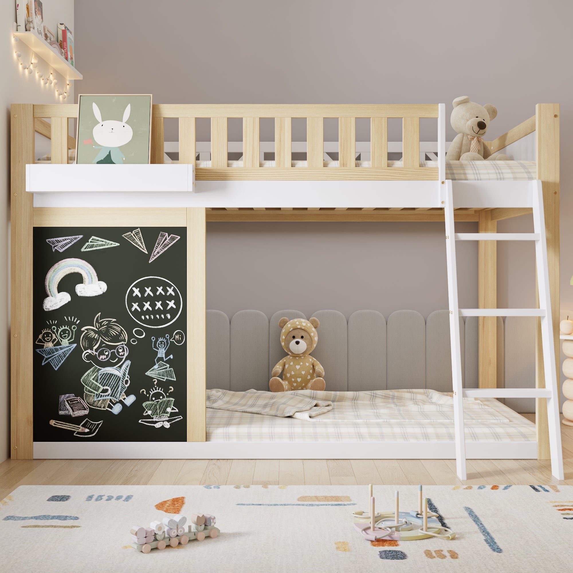 Logidon Kinderhoogslaper 90x200 met plankruimte en opbergruimte wit-naturel