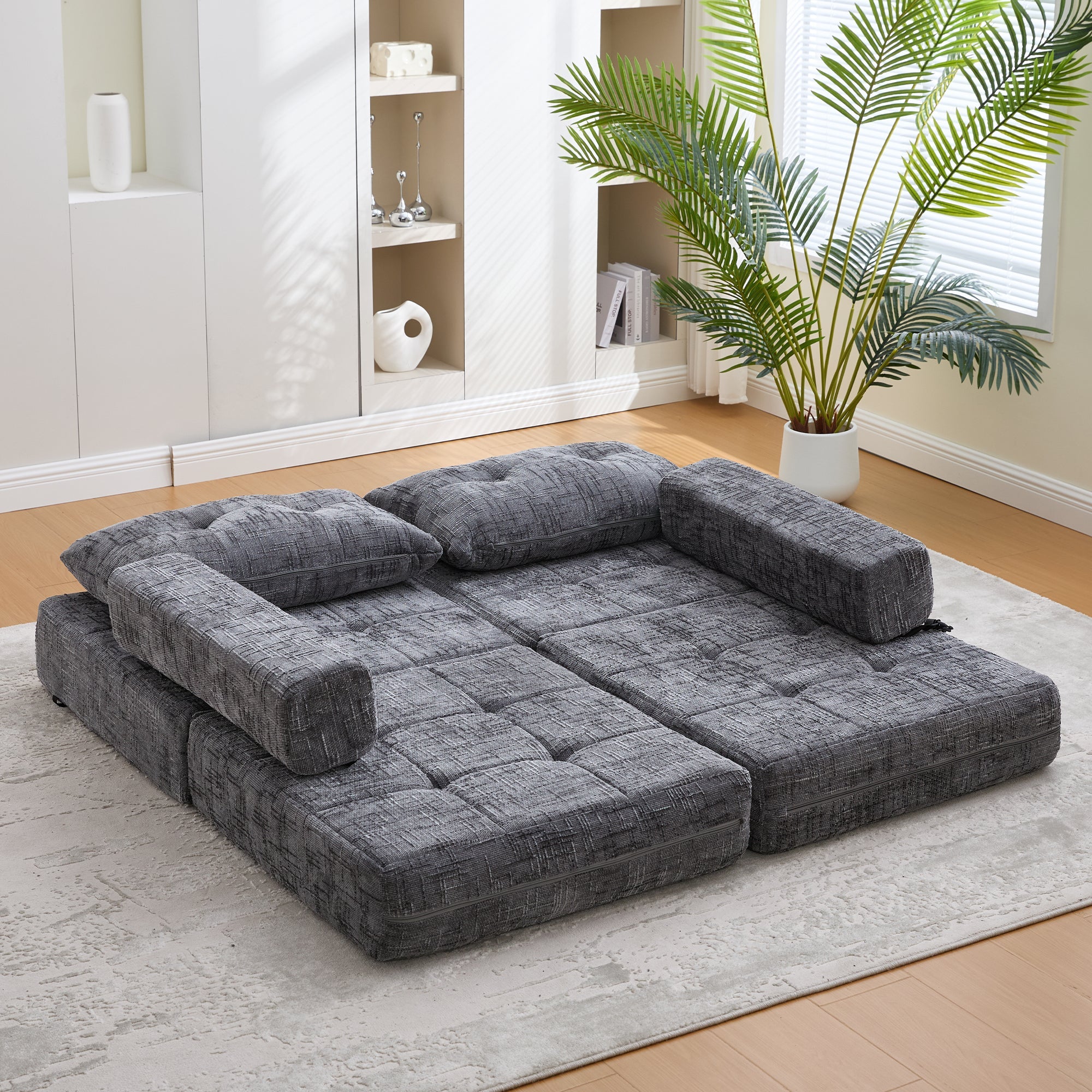 Logidon Opklapbare slaapbank grijs fluweel 79x79 cm met kussen