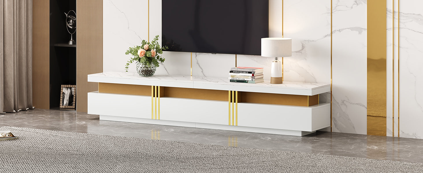 Logidon TV-meubel 200 cm marmerlook drie lades kabelmanagement