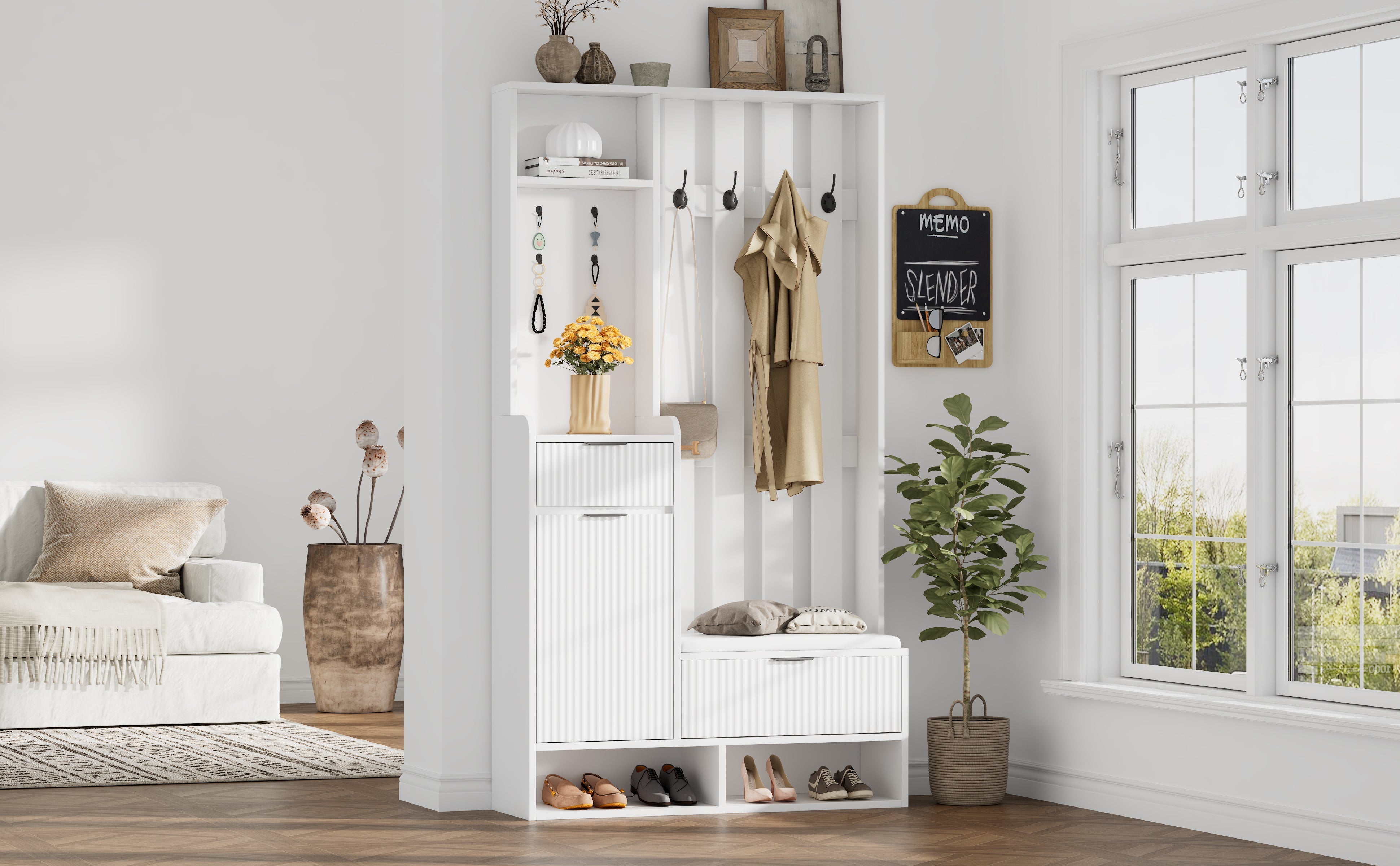 Logidon Kledingkast 6in1 Wit 100x30x180 cm Schoenenbankopberger