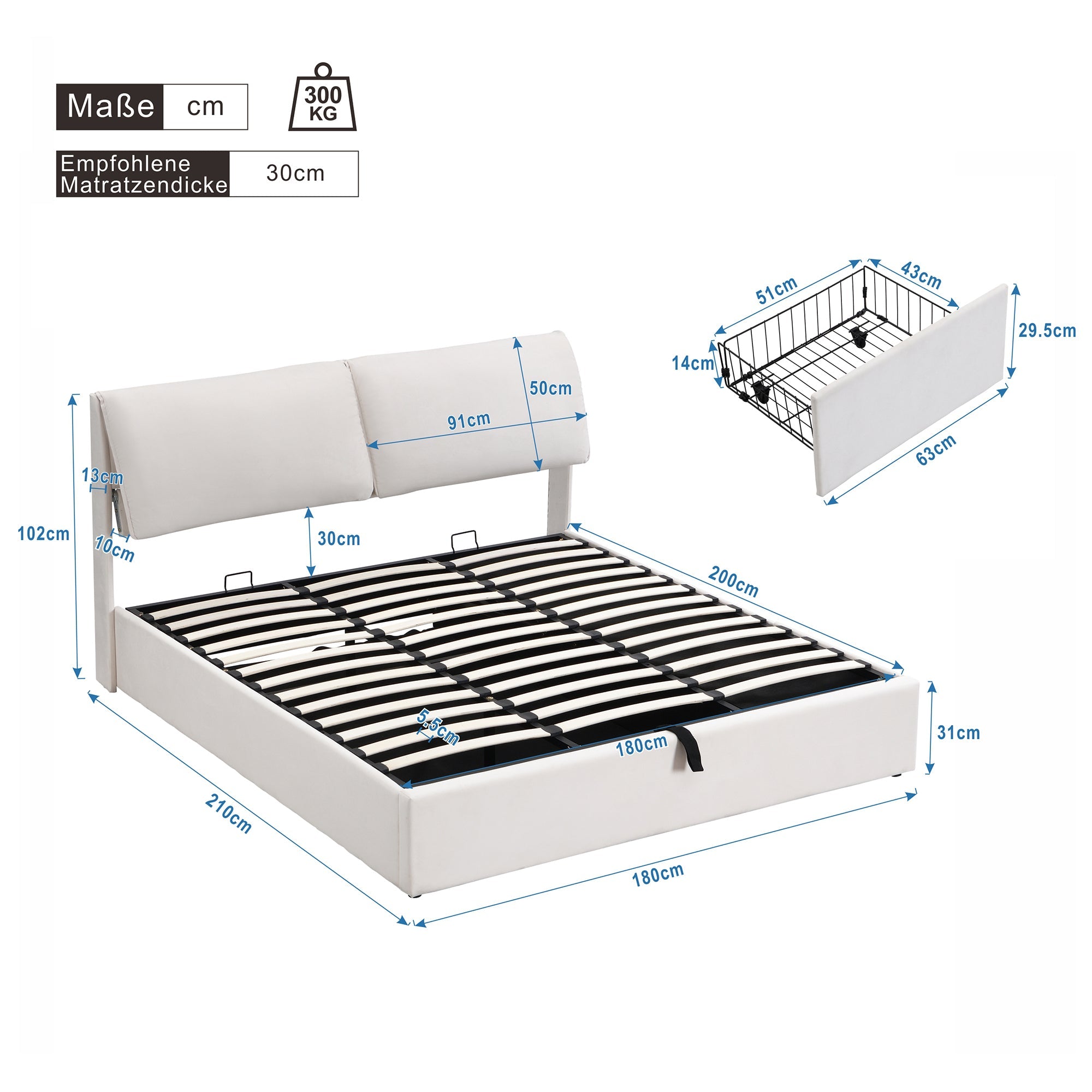 Logidon gestoffeerd bed 180x200 beige fluweel met bedkast en drie lades