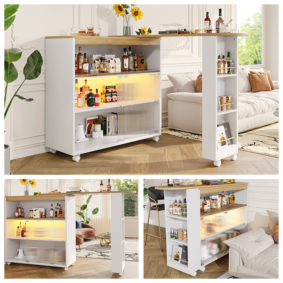 Logidon Uitschuifbare bartafel met opbergruimte LED Wit 138-204 cm