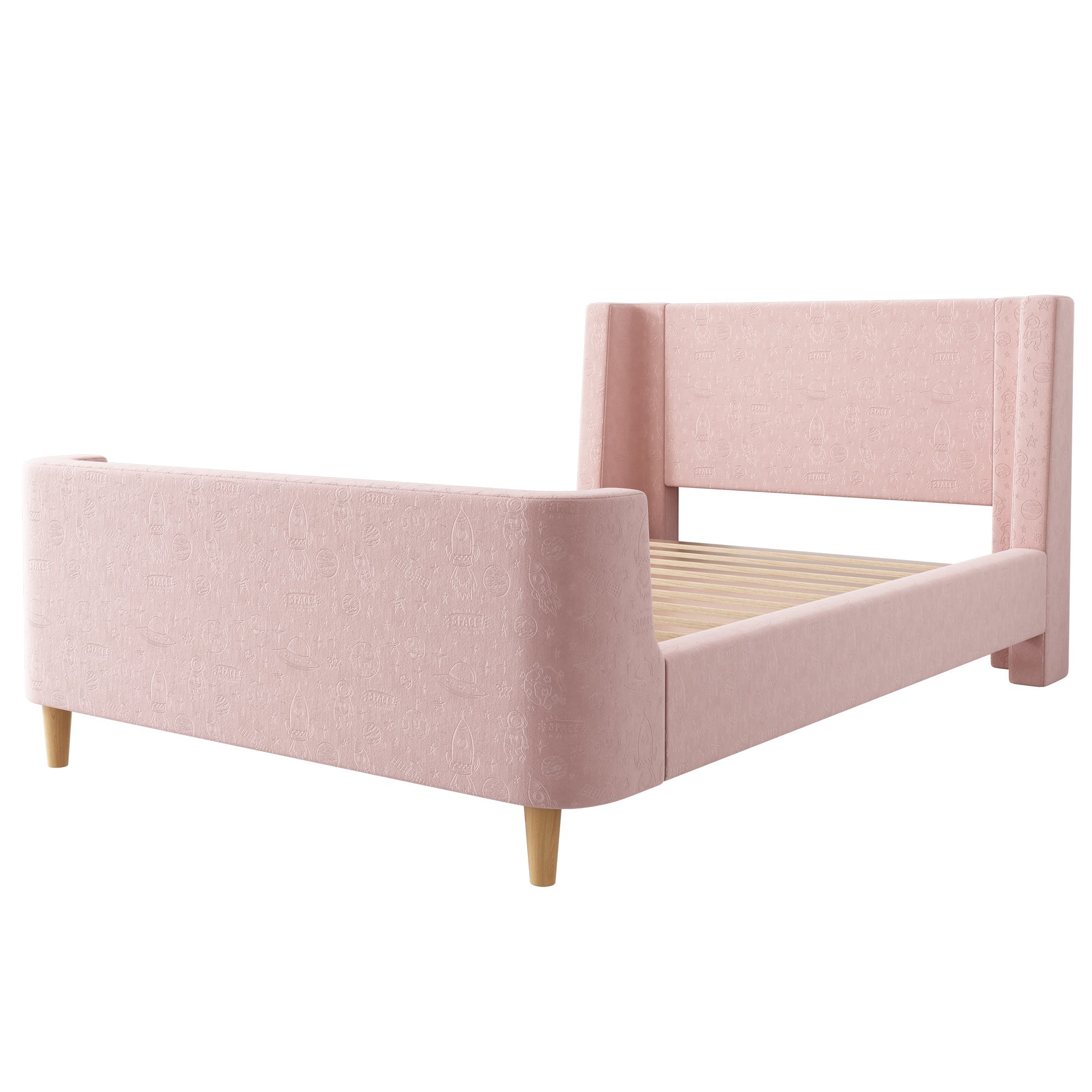 Logidon kinderbed gestoffeerd bed 90x200 roze fluweel sleebed Kosmos
