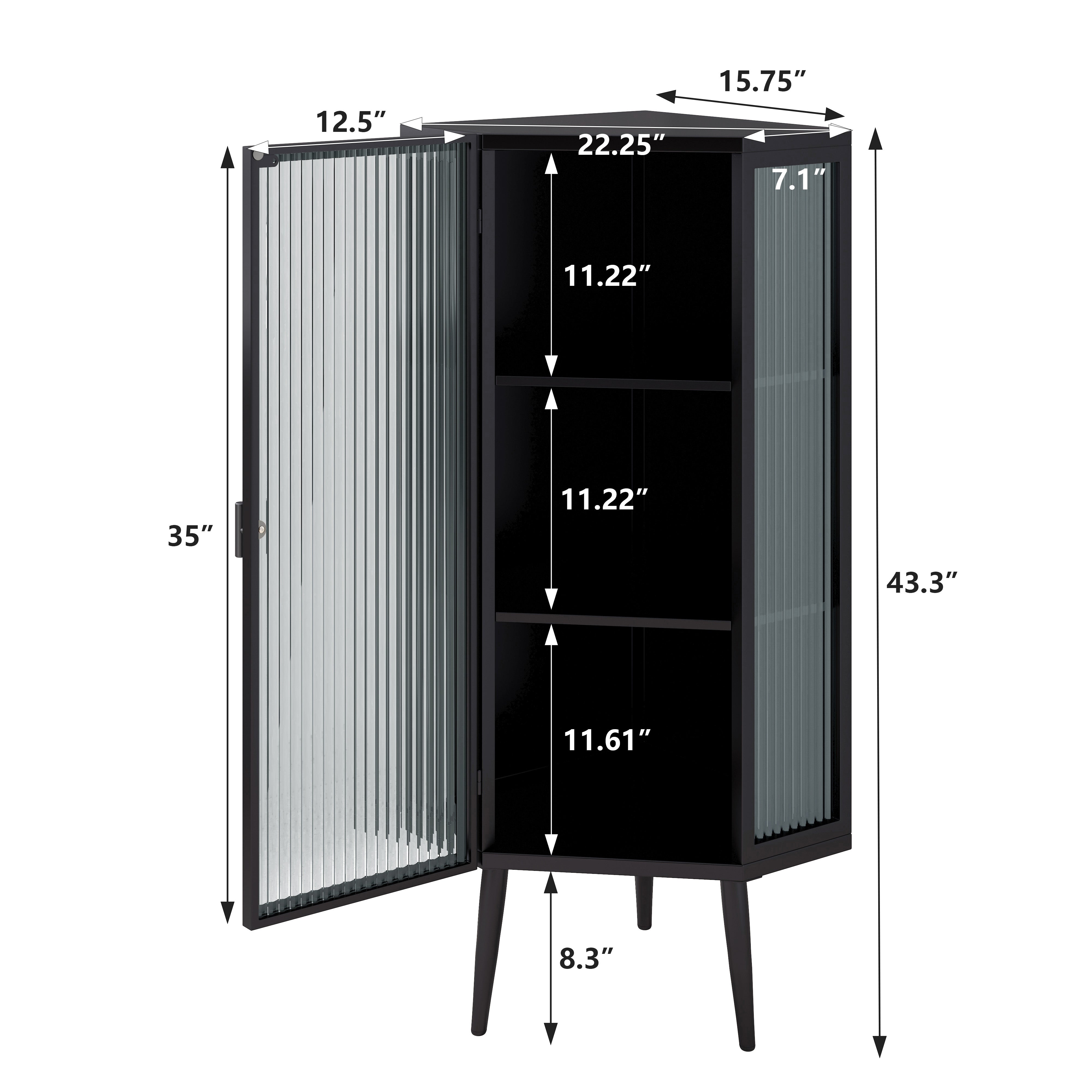 Logidon Hoekkast 56 cm Drie lagen met deuren van gehard glas Zwart