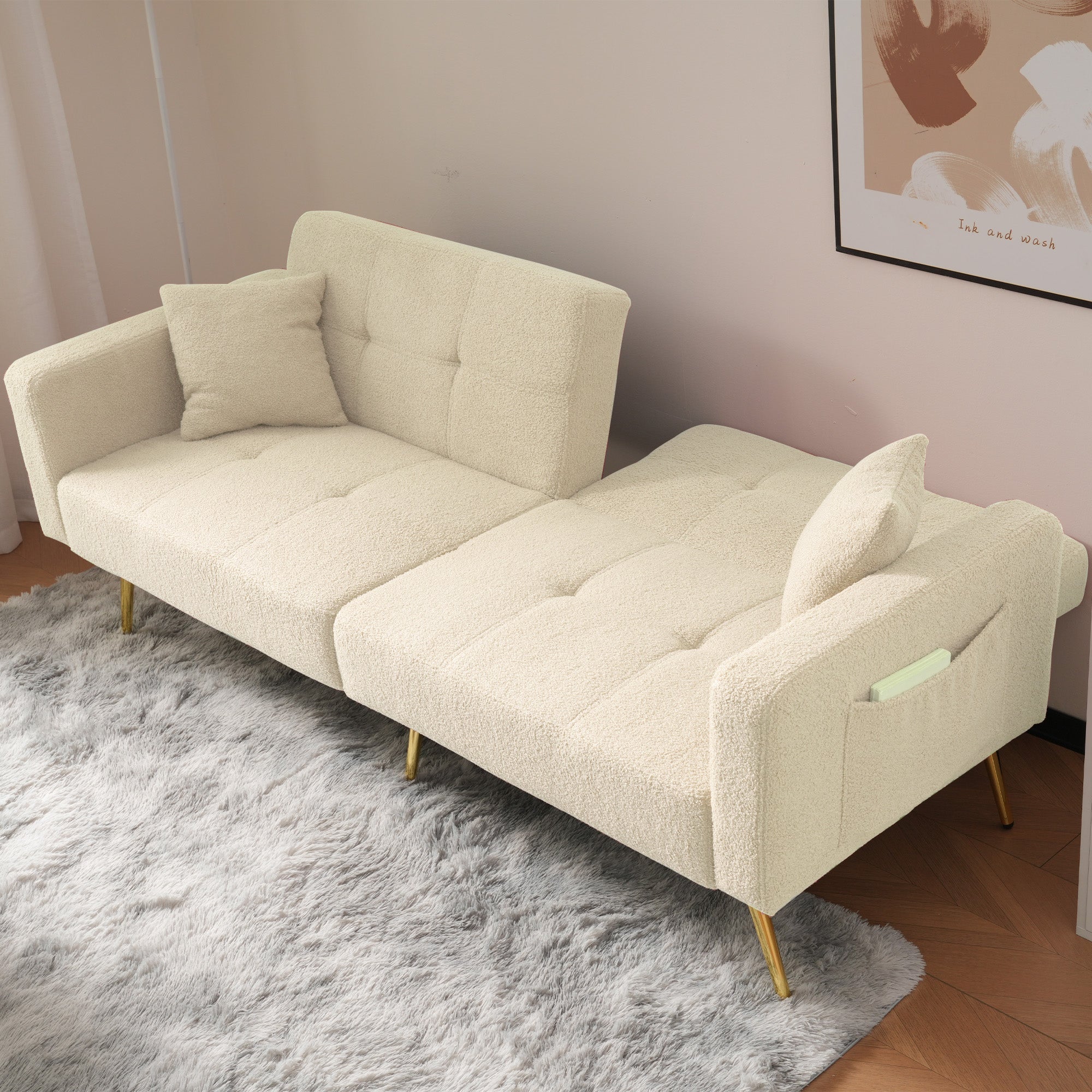 Logidon slaapbank met bedfunctie en gouden poten beige