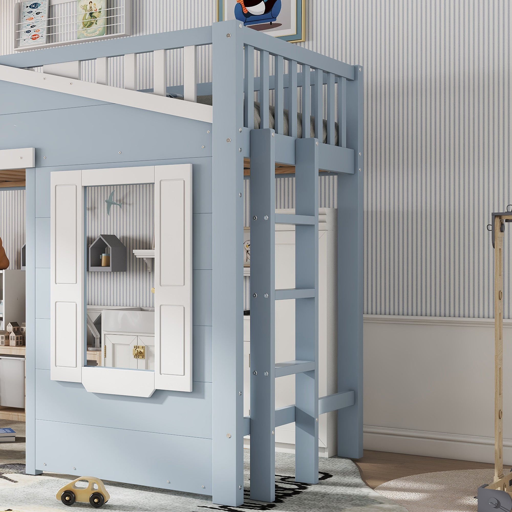 Logidon hoogslaper blauw 90x200 kinderbed met ruimte onder het bed